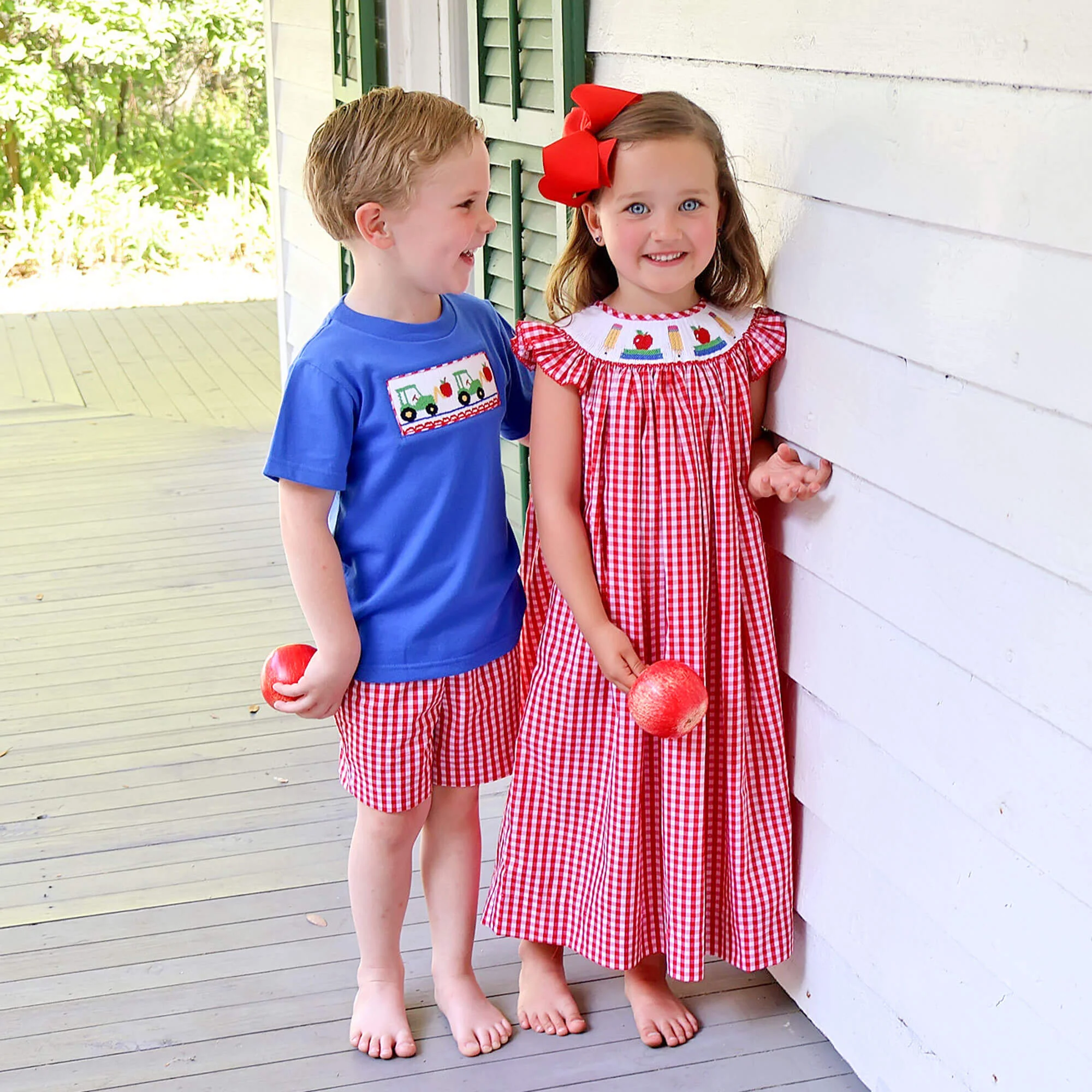 Bright School Year Smocked Red Gingham Short Set - Image 3