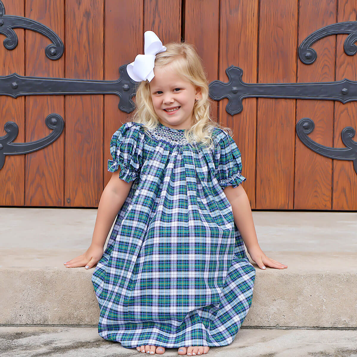 Brighton Plaid Bishop Geometric Smocked Bishop Dress - Image 5