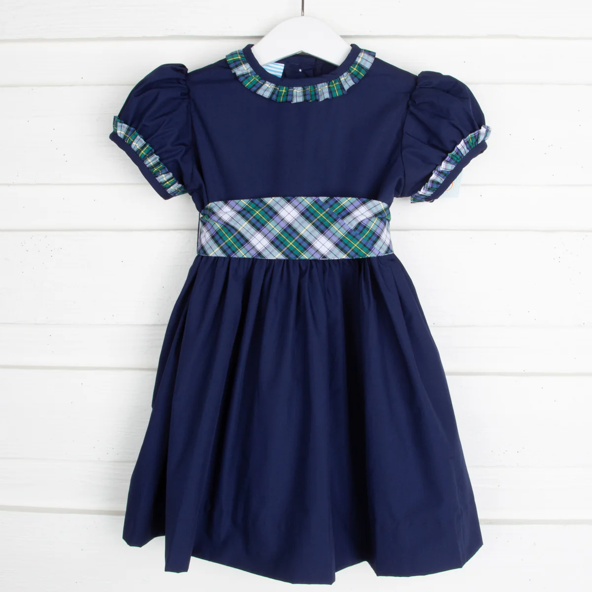 Brighton Plaid Navy Pique Sash Dress - Image 2