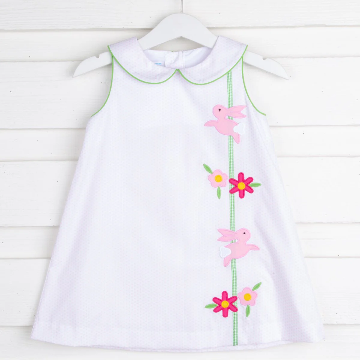 Bunnies and Flowers Applique Sally Dress Pink Dot - Image 2
