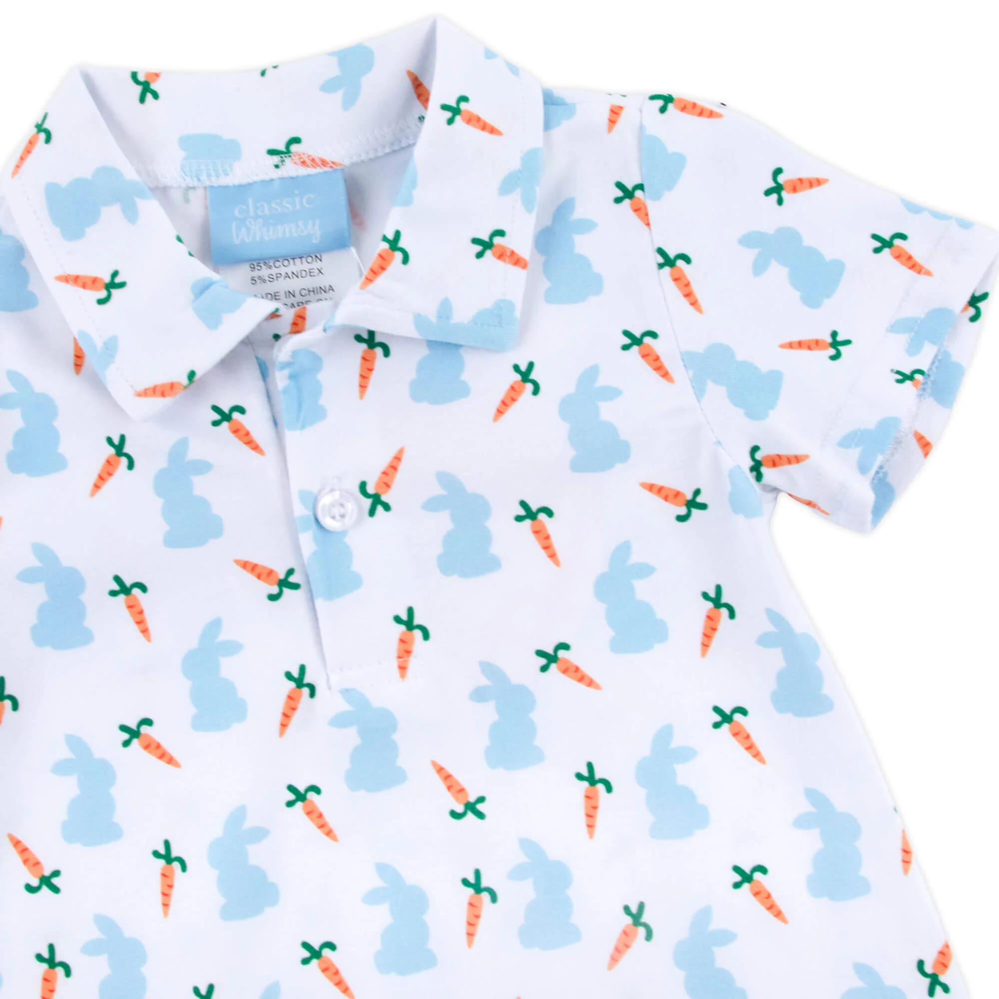 Bunnies & Carrots Blue Polo Romper - Image 2