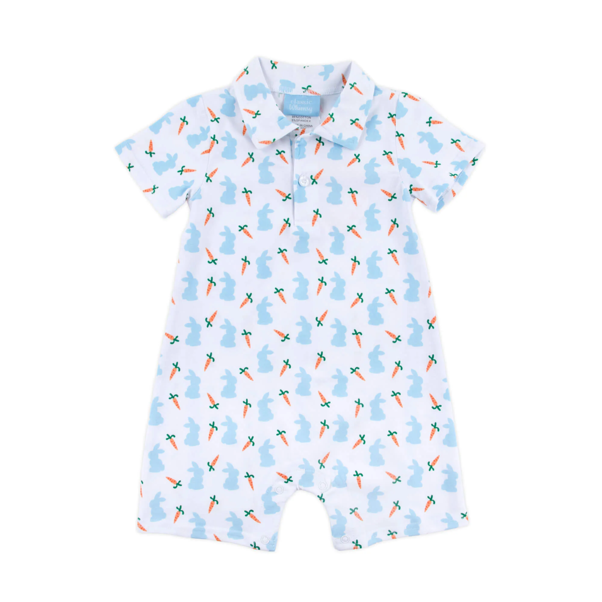 Bunnies & Carrots Blue Polo Romper - Image 3