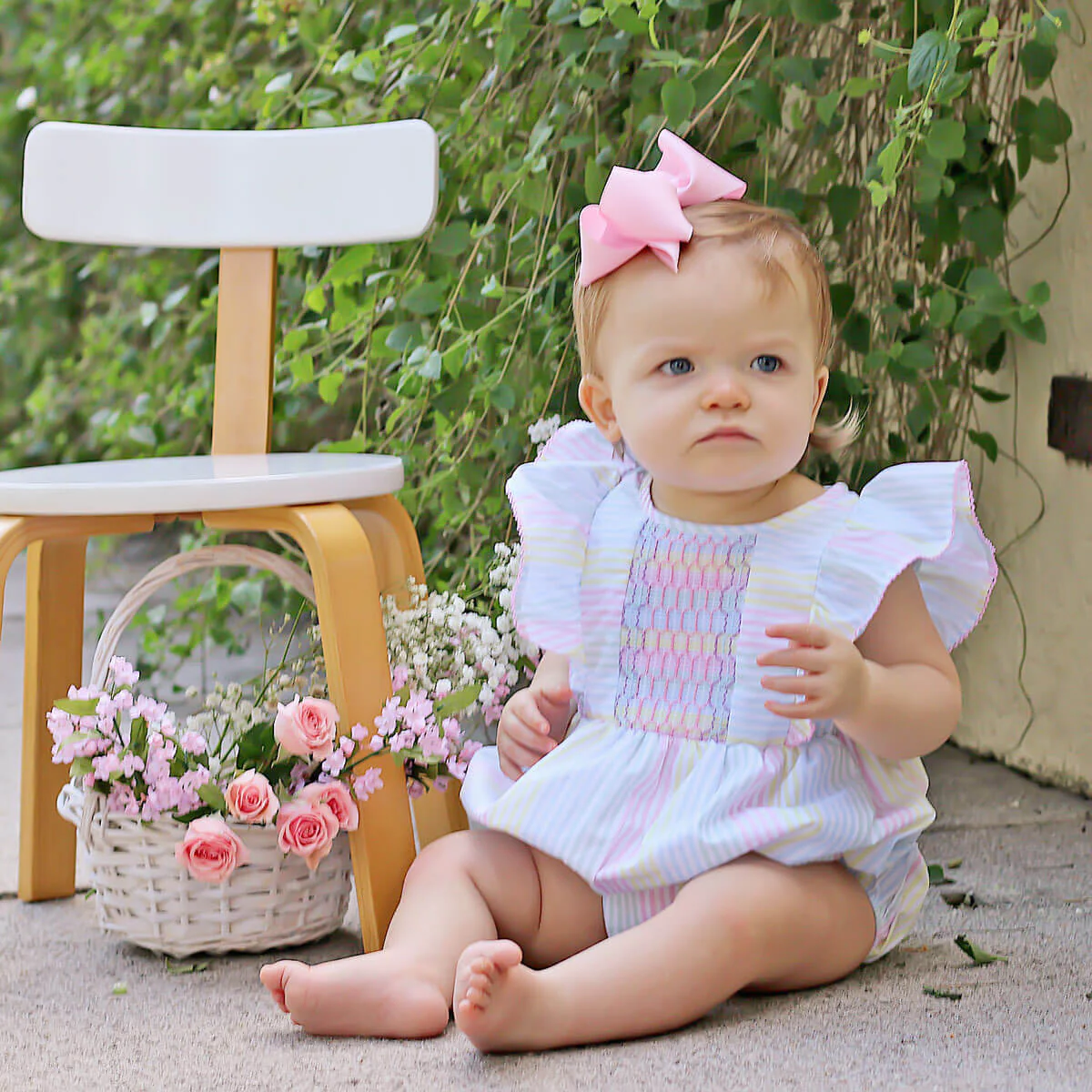 Spring Love Stripe Smocked Rachel Bubble - Image 3