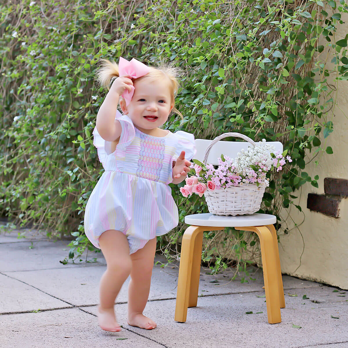 Spring Love Stripe Smocked Rachel Bubble - Image 4