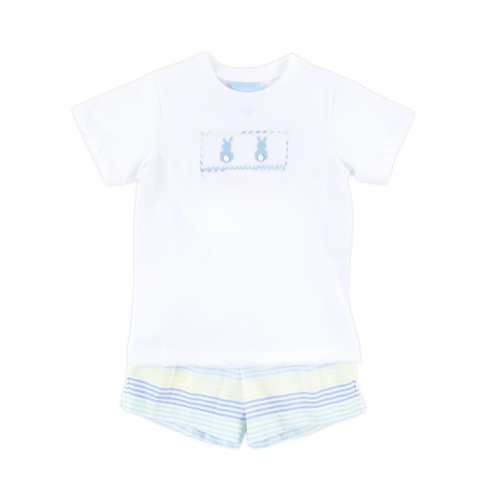 Spring Love Stripe Bunny Smocked Short Set