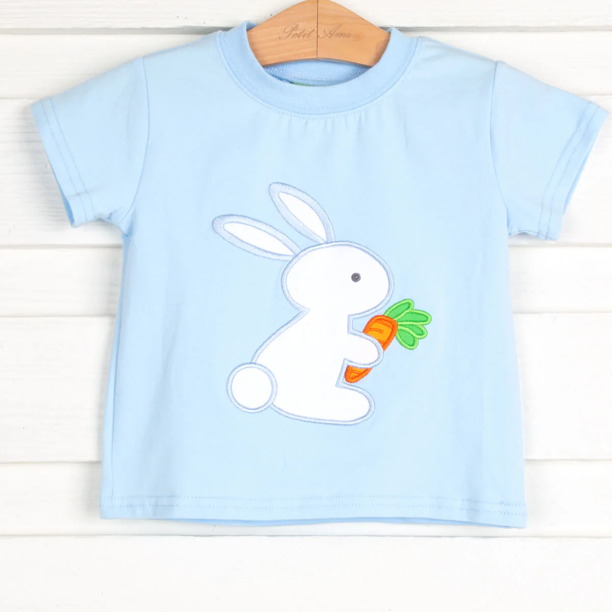 Bunny Applique Short Sleeve Shirt Blue - Image 2