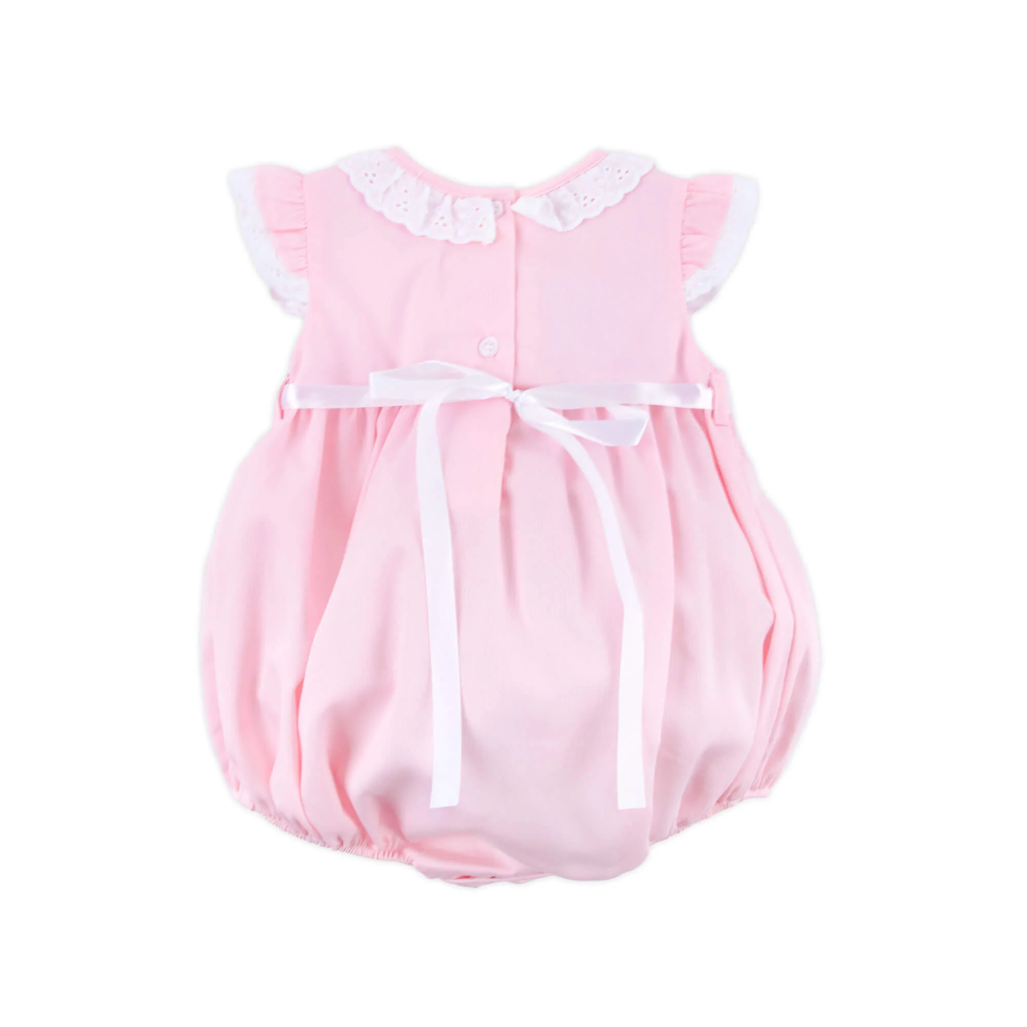 Bunny Tail Smocked Pink Pique Eyelet Bubble - Image 2