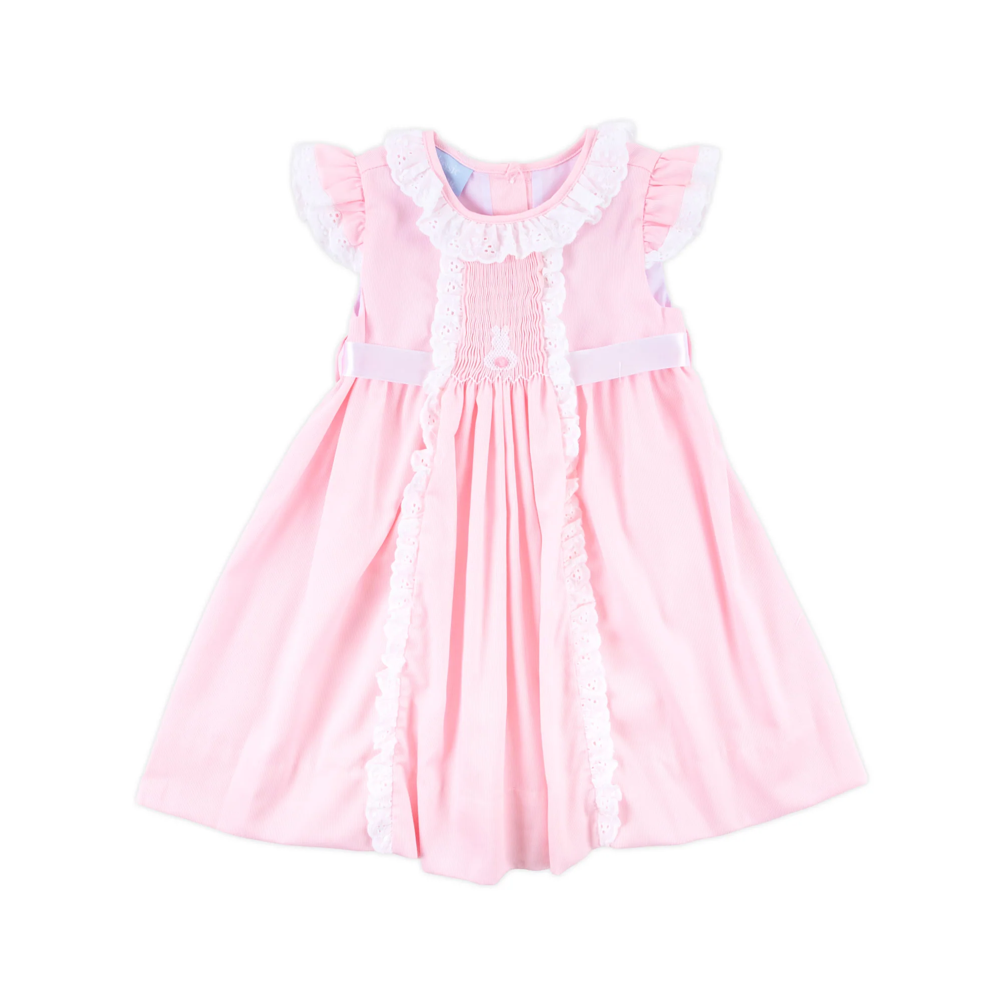 Bunny Tail Smocked Pink Pique Eyelet Dress - Image 2