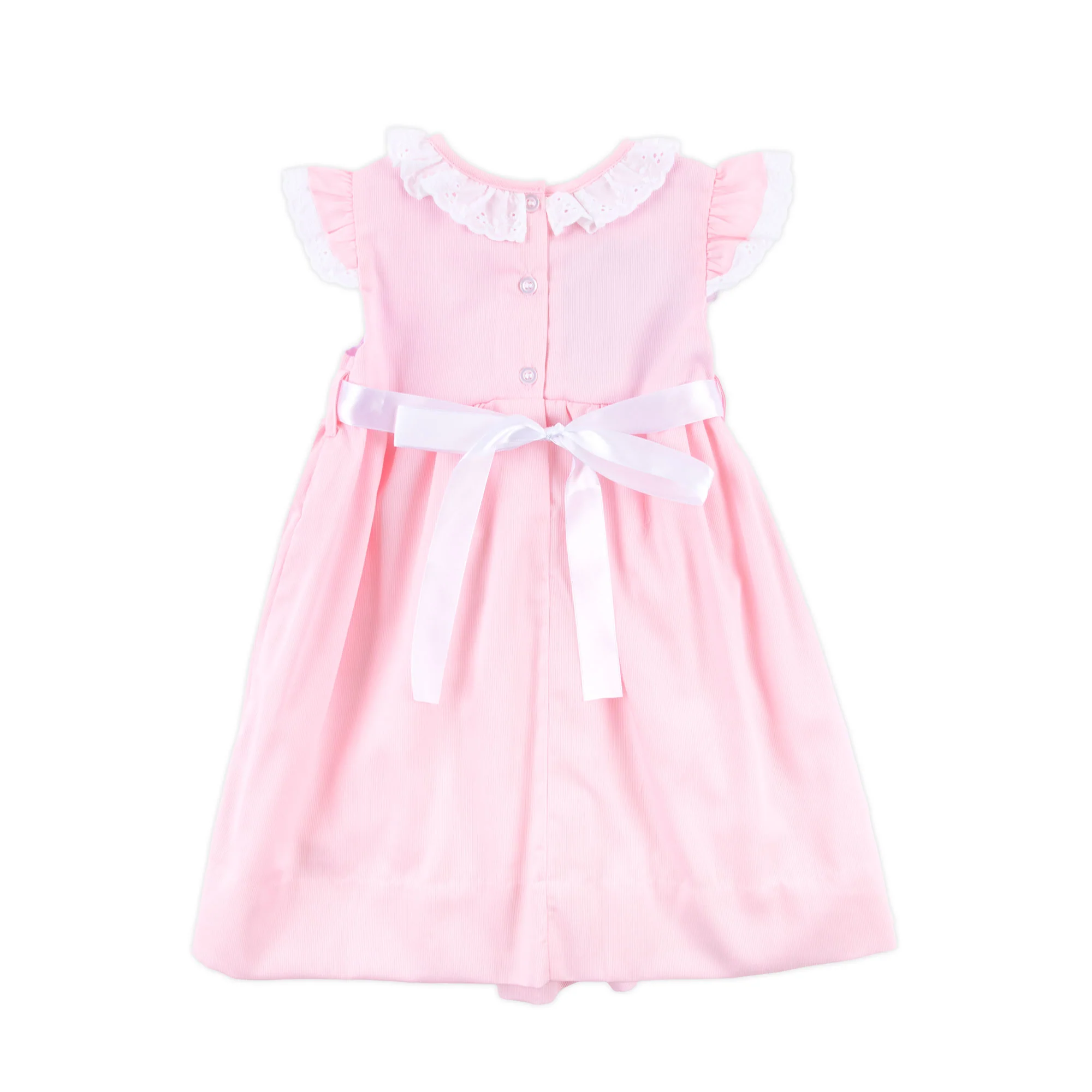 Bunny Tail Smocked Pink Pique Eyelet Dress - Image 4