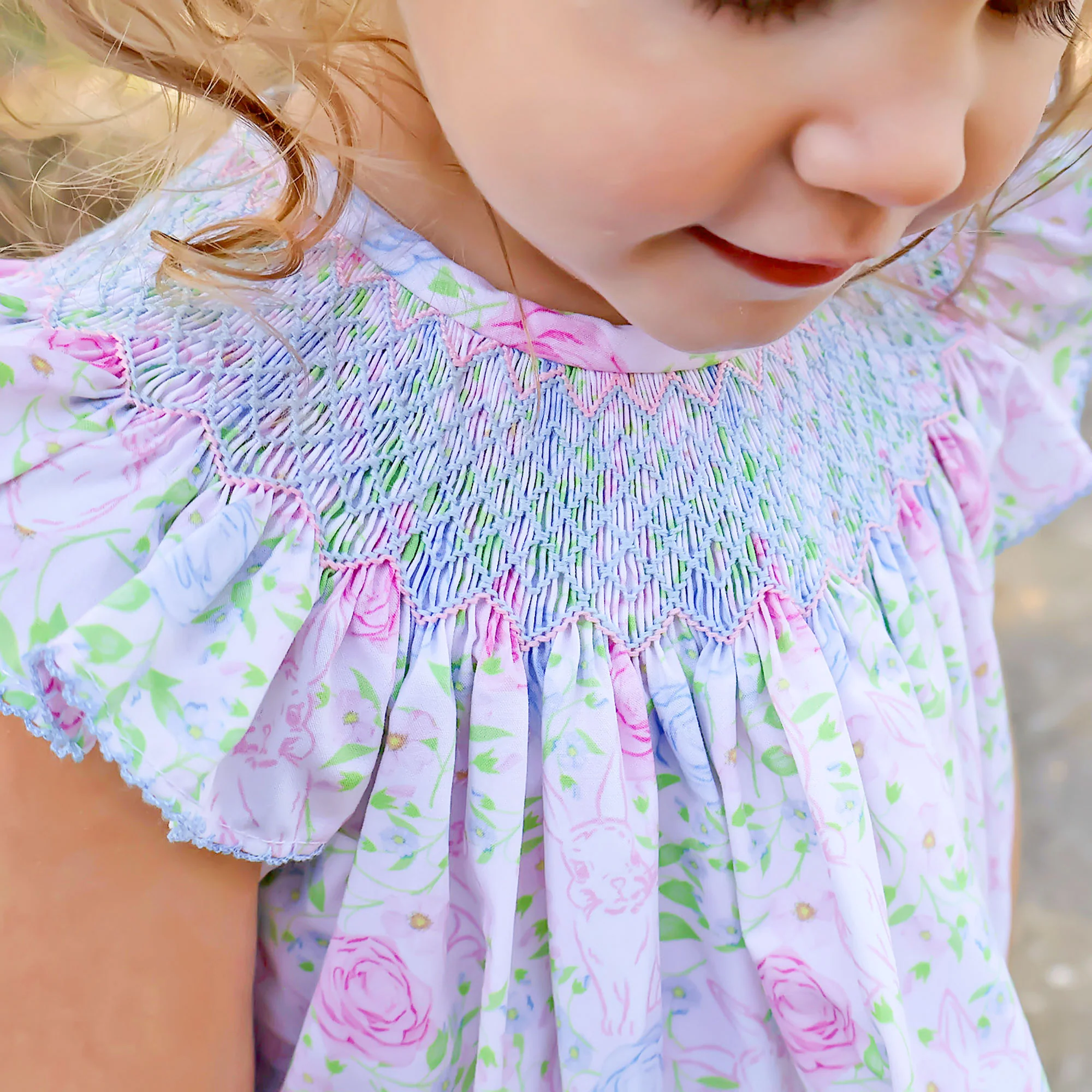 Botanical Floral Bunny Smocked Bloomer Set - Image 2