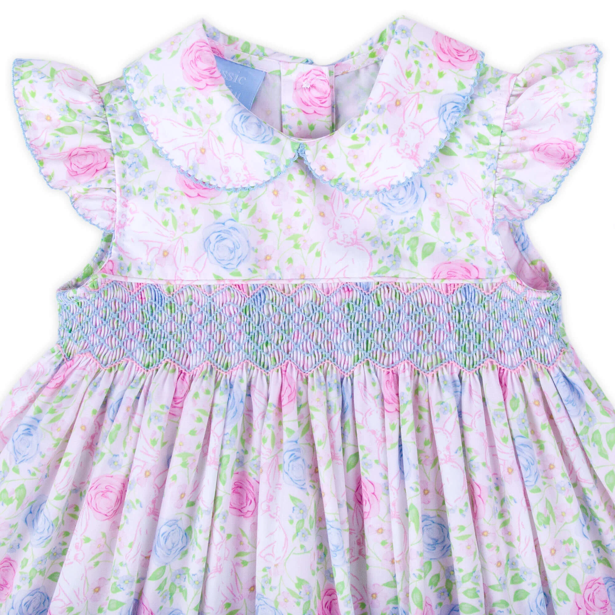 Botanical Floral Bunny Smocked Collared Bubble - Image 3