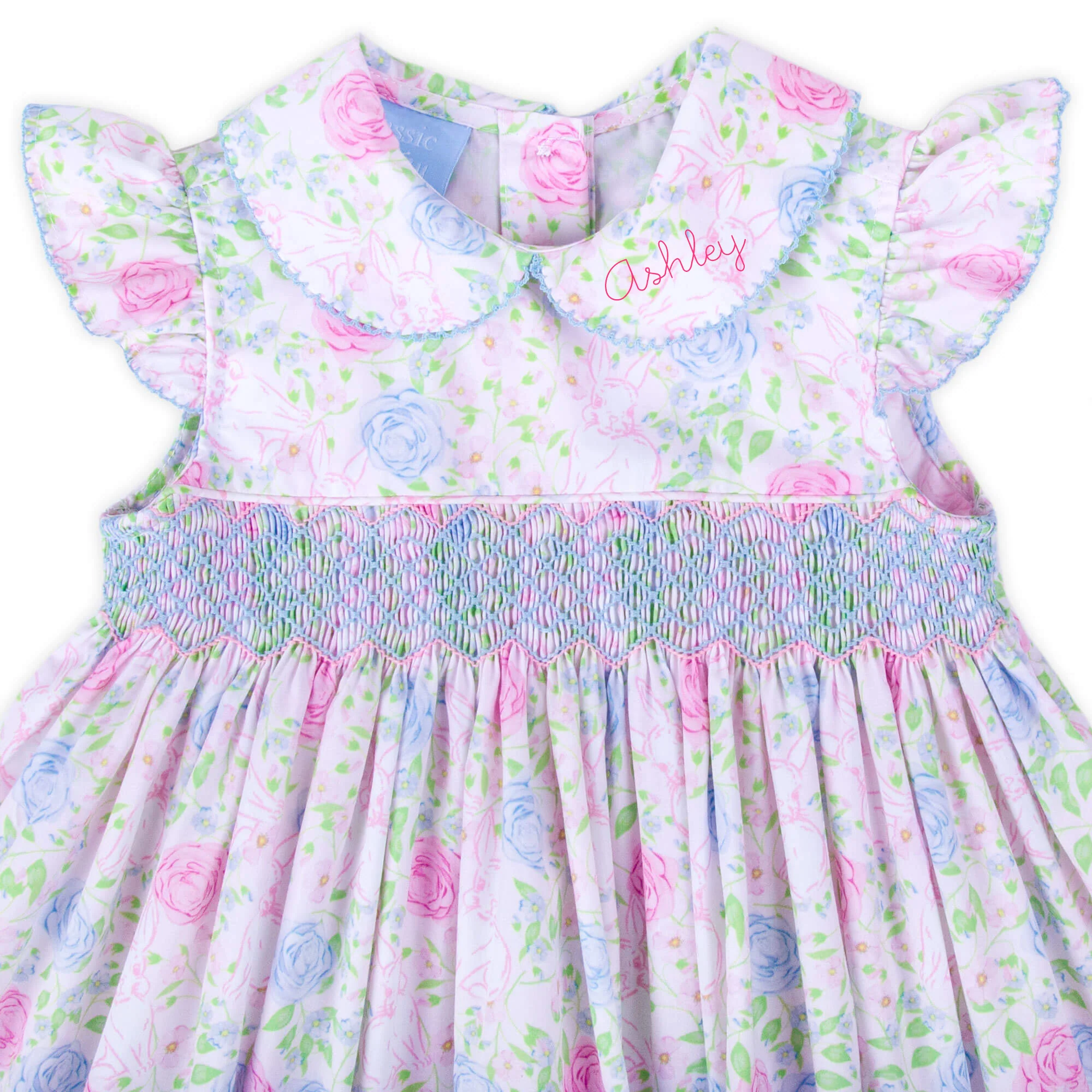 Botanical Floral Bunny Smocked Collared Bubble - Image 2