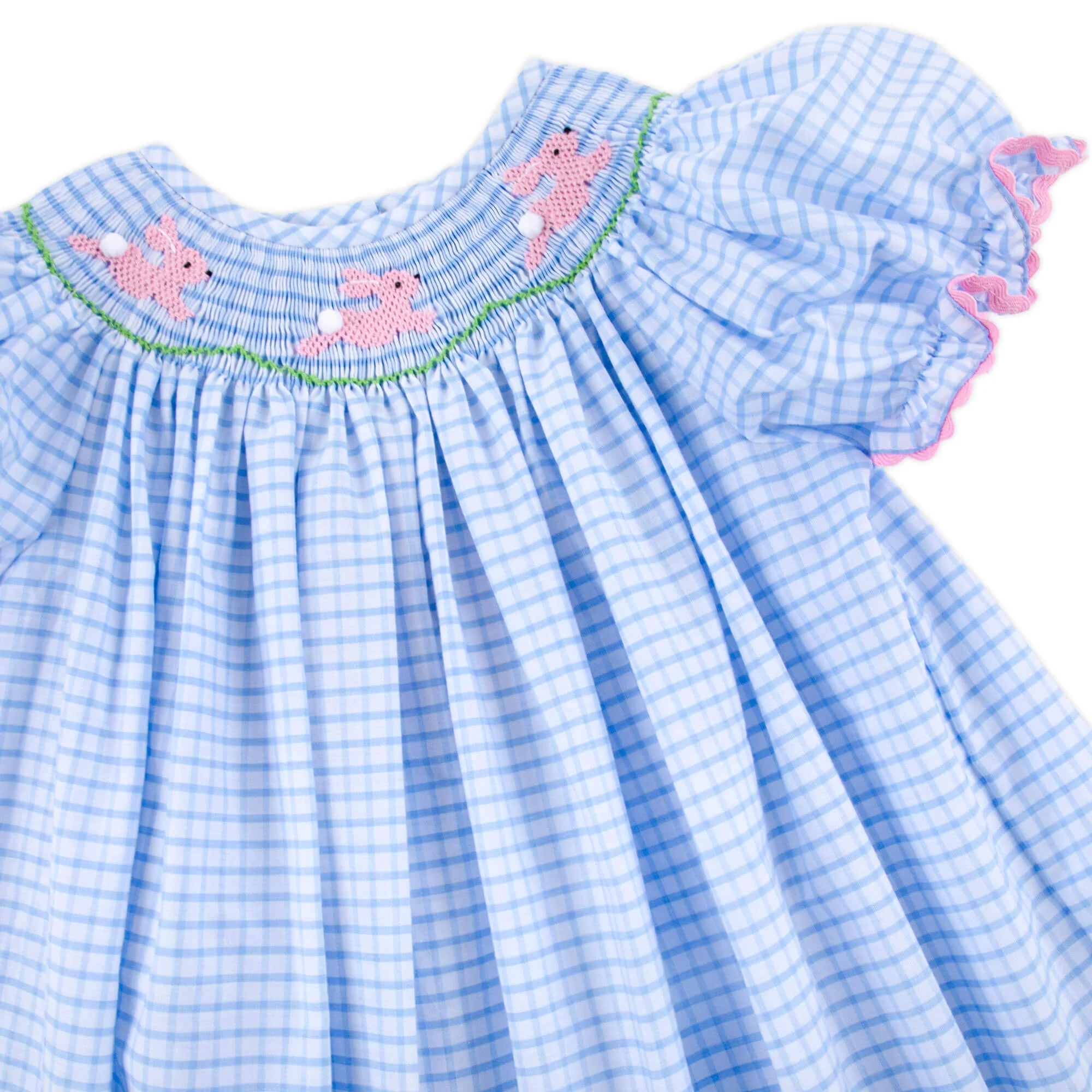 Bunny Love Smocked Light Blue Windowpane Bubble - Image 2