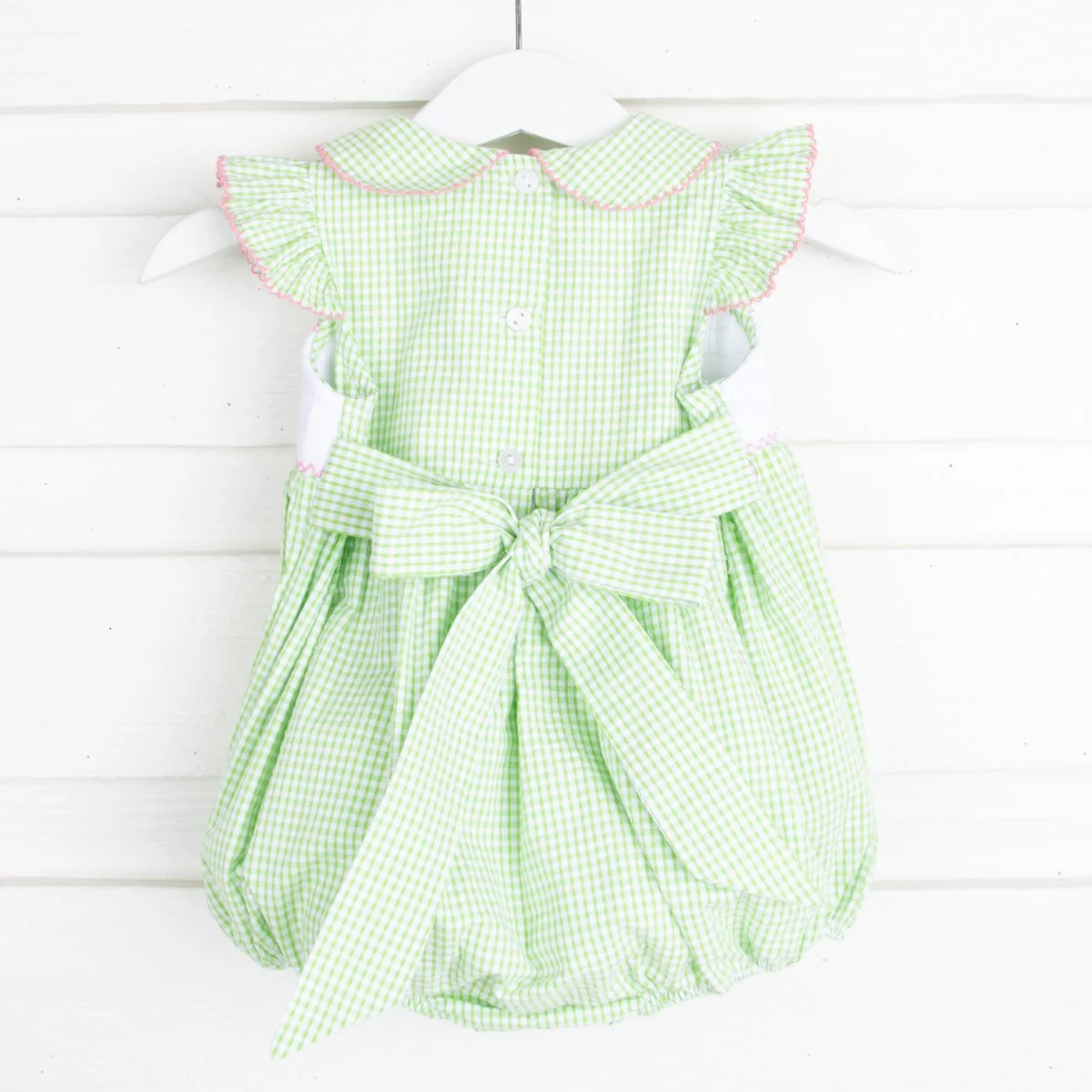 Bunny Smocked Collared Bubble Light Green Seersucker - Image 2