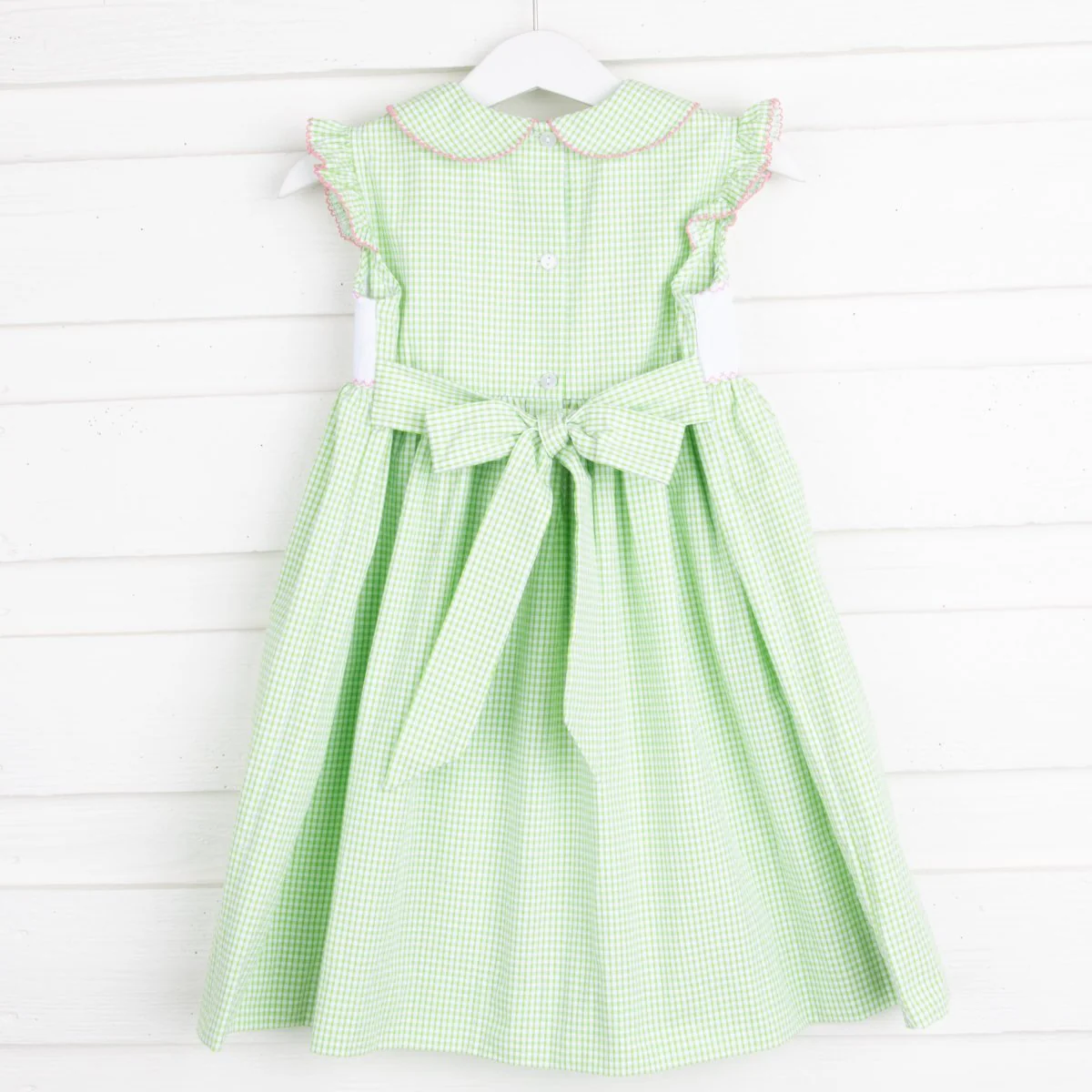 Bunny Smocked Collared Dress Light Green Seersucker - Image 2