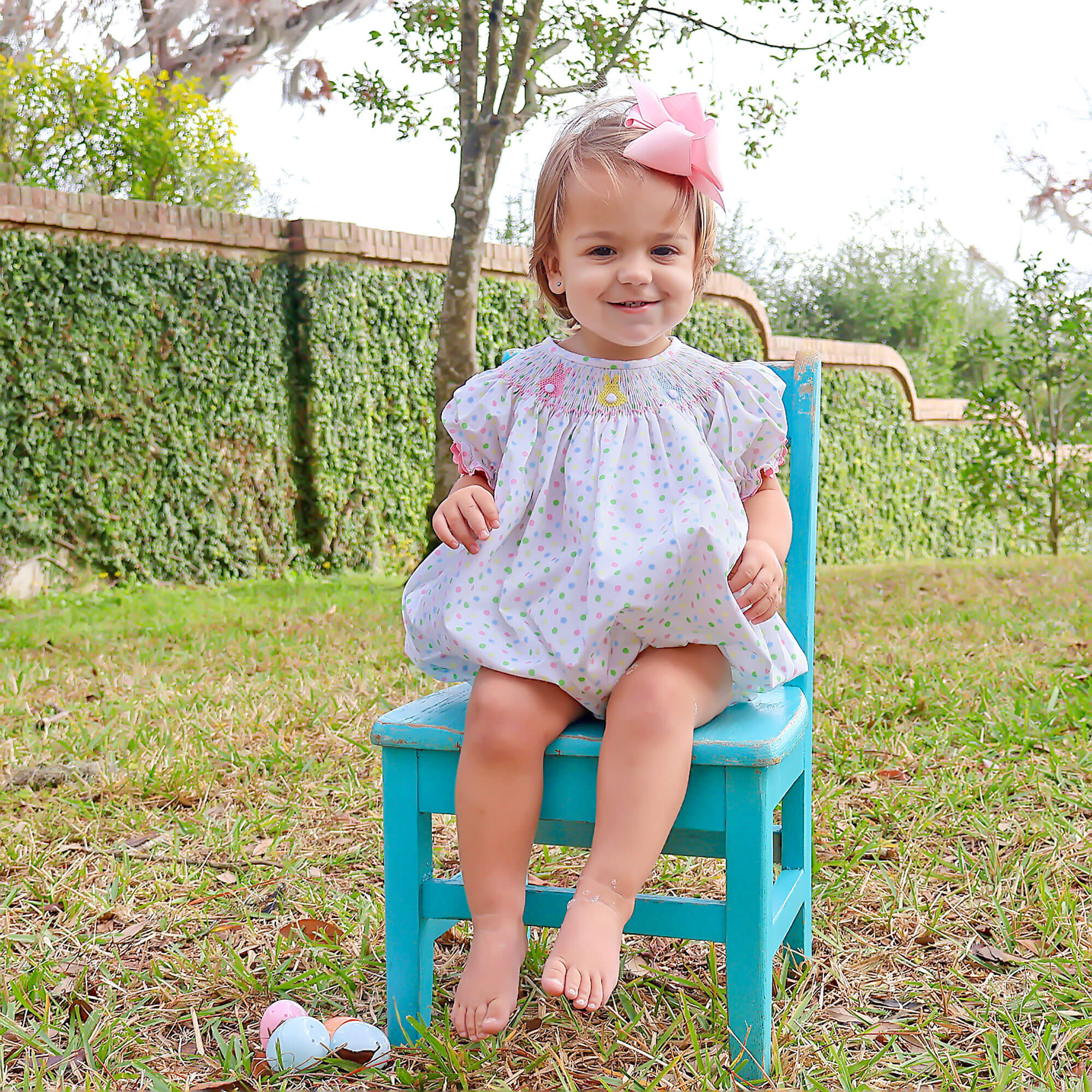 Bunny Smocked Colorful Polka Dot Bubble - Image 2
