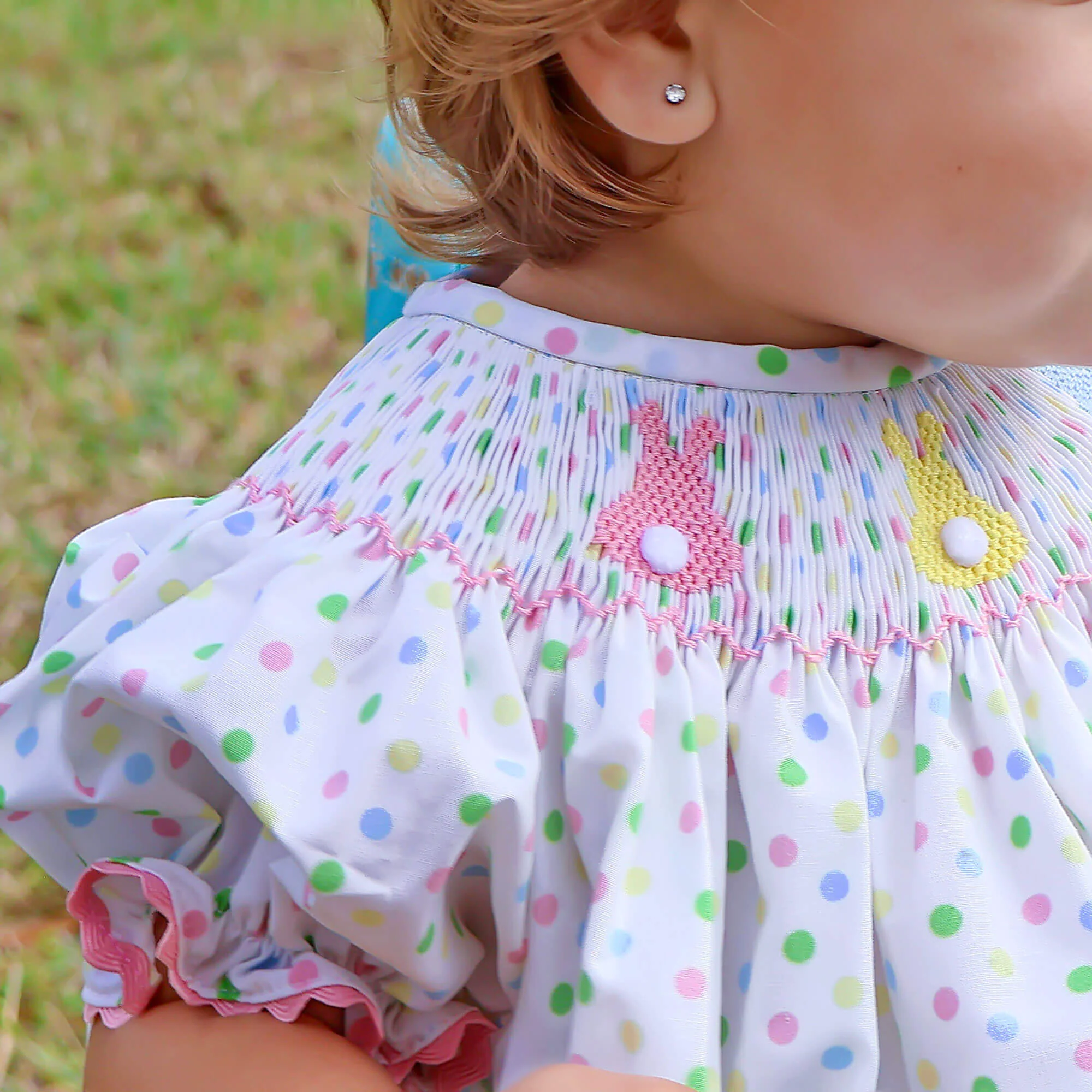 Bunny Smocked Colorful Polka Dot Bubble - Image 3
