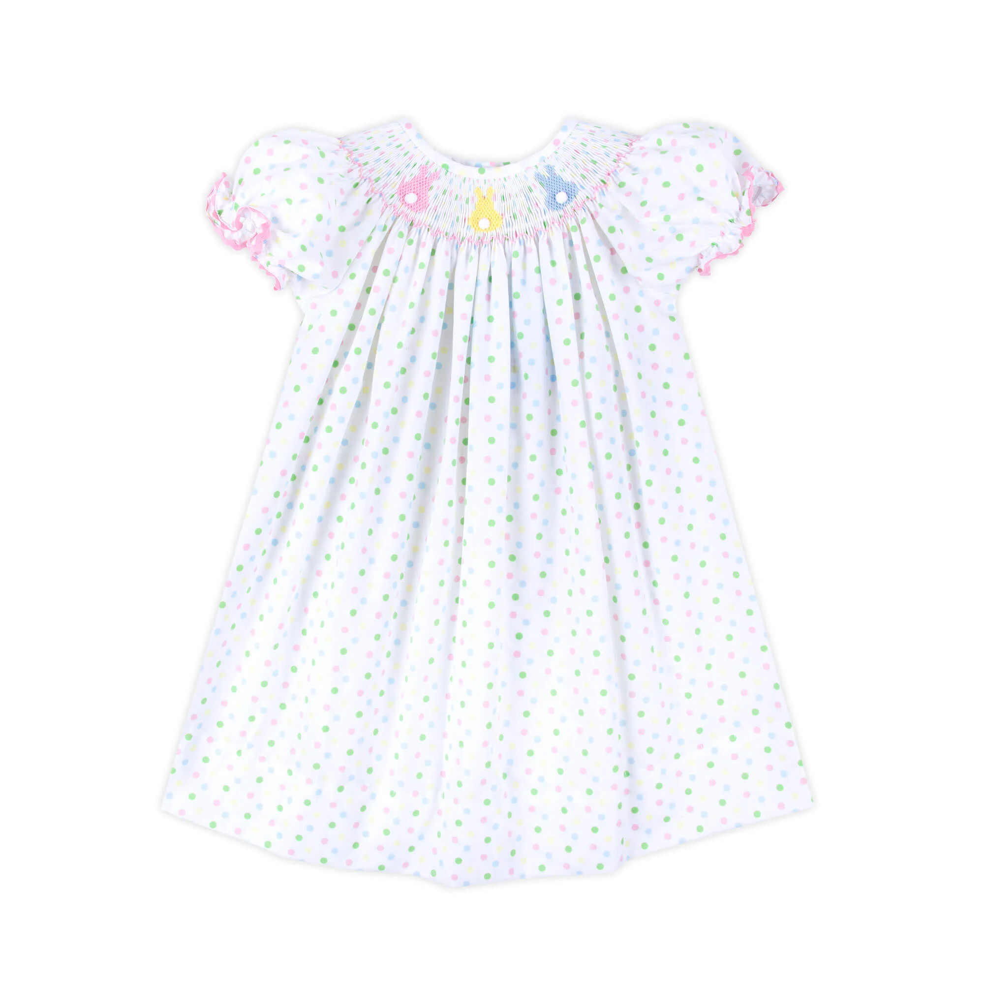 Bunny Smocked Colorful Polka Dot Bishop Dress