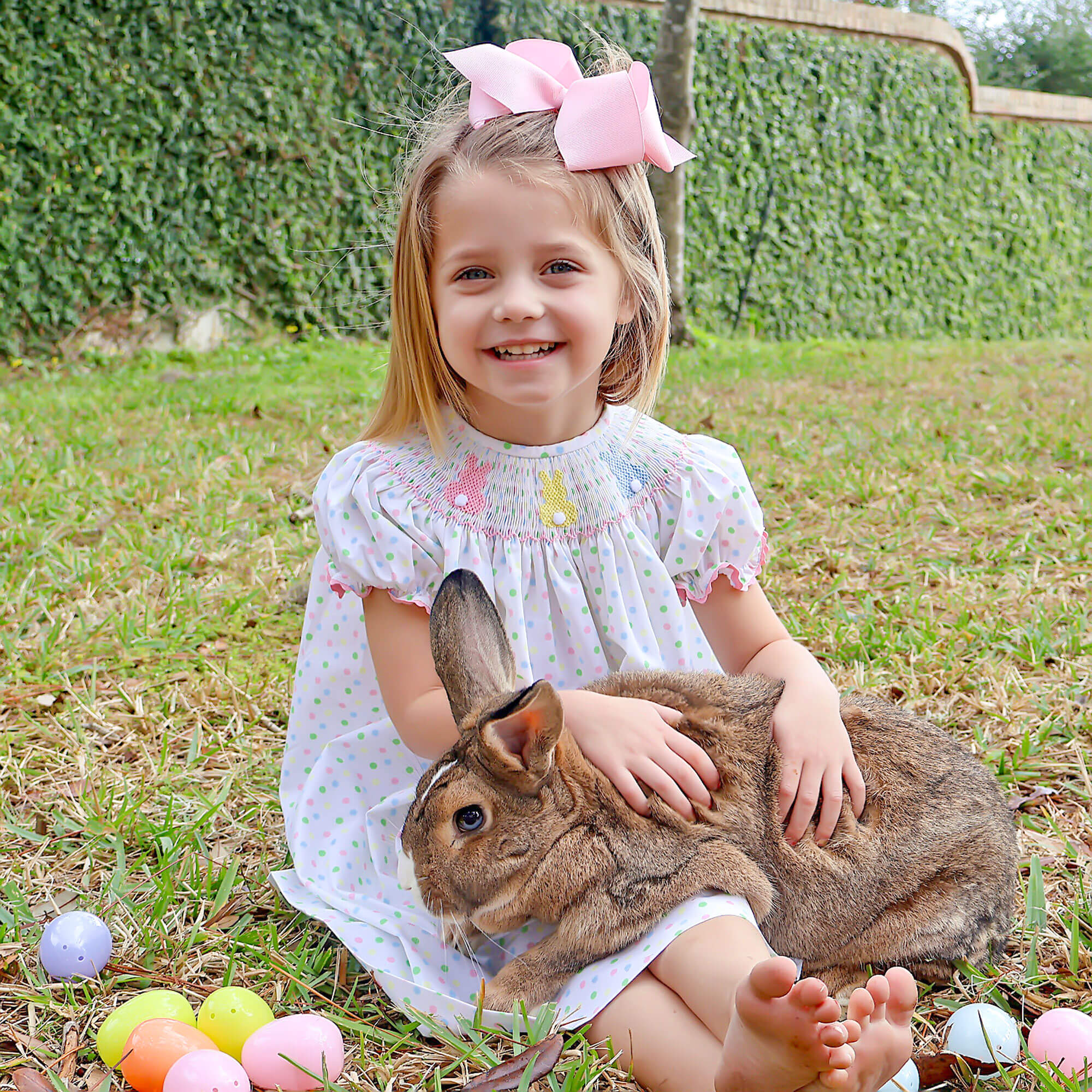 Bunny Smocked Colorful Polka Dot Bishop Dress - Image 3