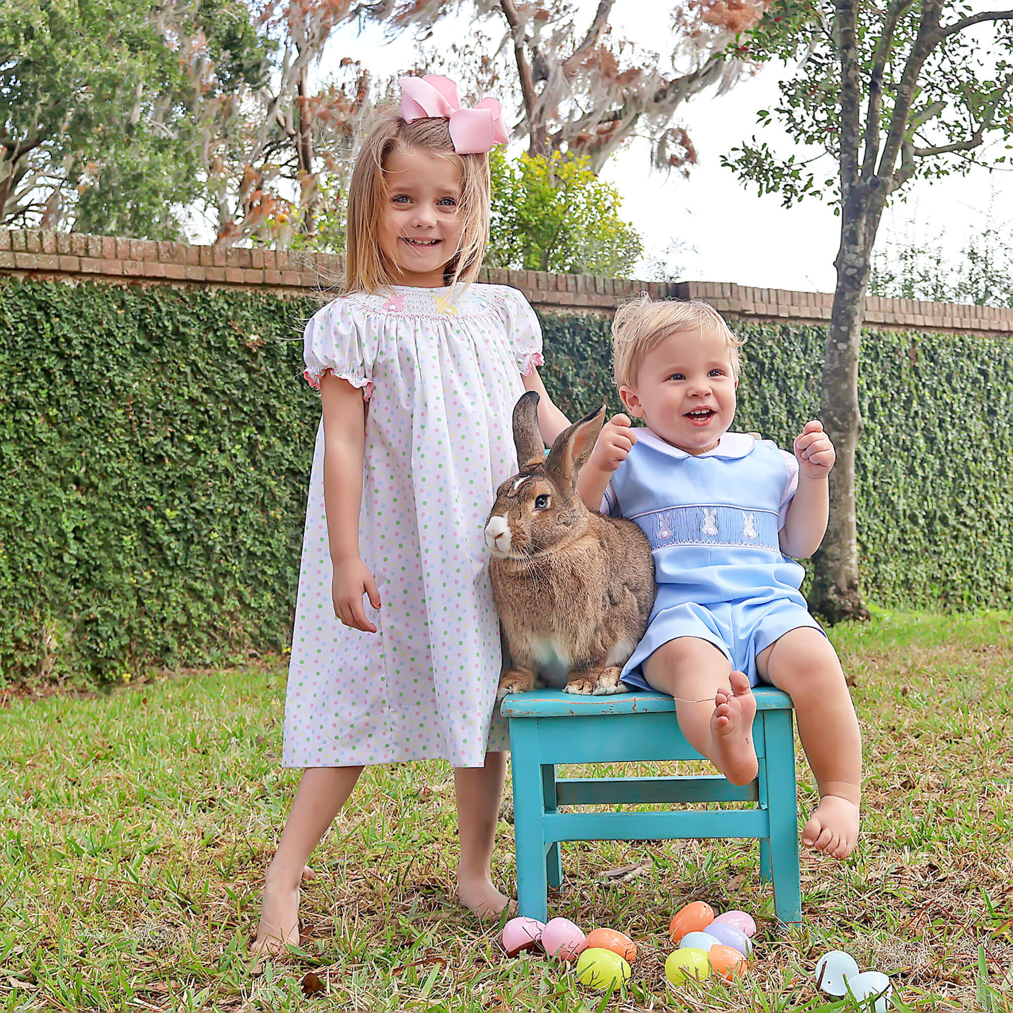 Bunny Smocked Colorful Polka Dot Bishop Dress - Image 5