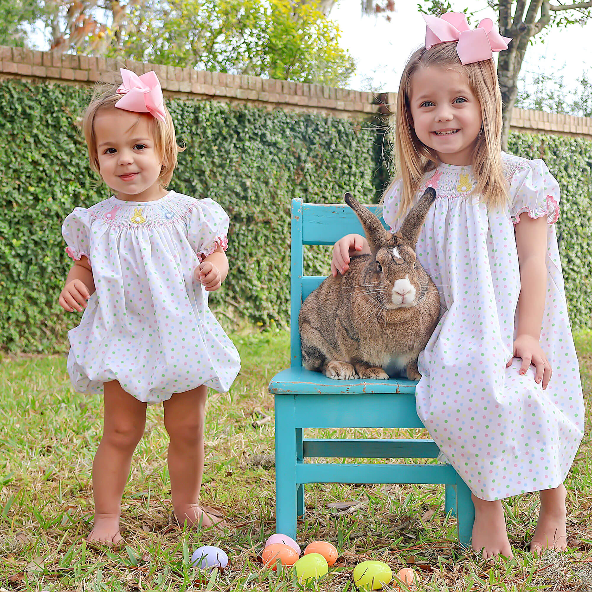 Bunny Smocked Colorful Polka Dot Bishop Dress - Image 6