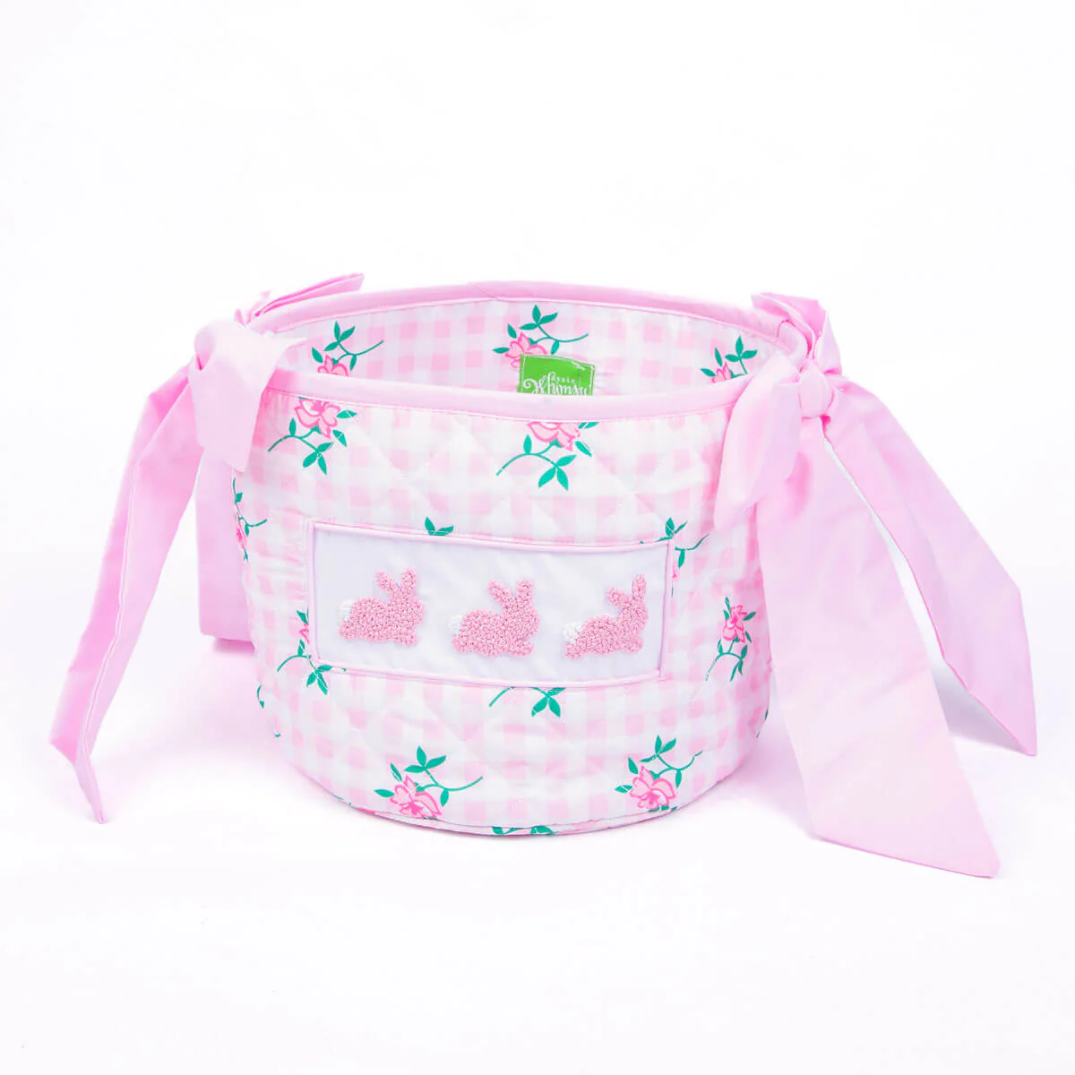 Bunny Smocked Rose Gingham Easter Basket - Image 2