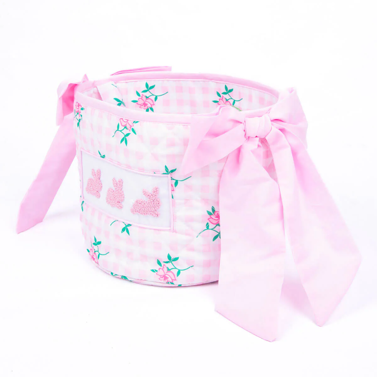 Bunny Smocked Rose Gingham Easter Basket - Image 3