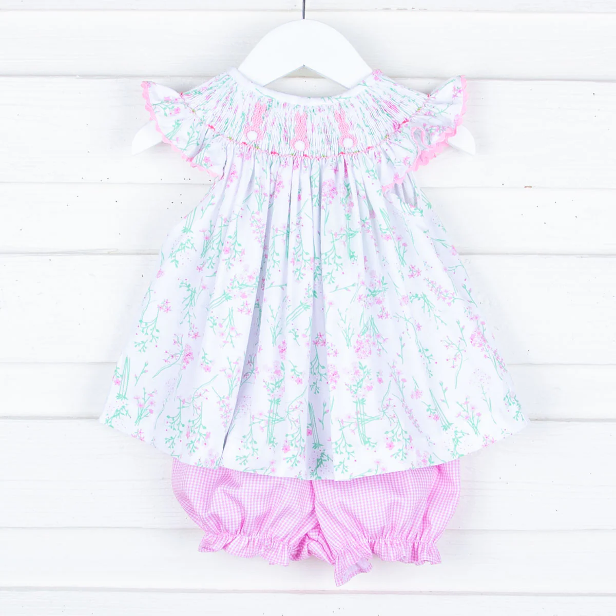 Bunny Smocked Spring Floral Bloomer Set - Image 2