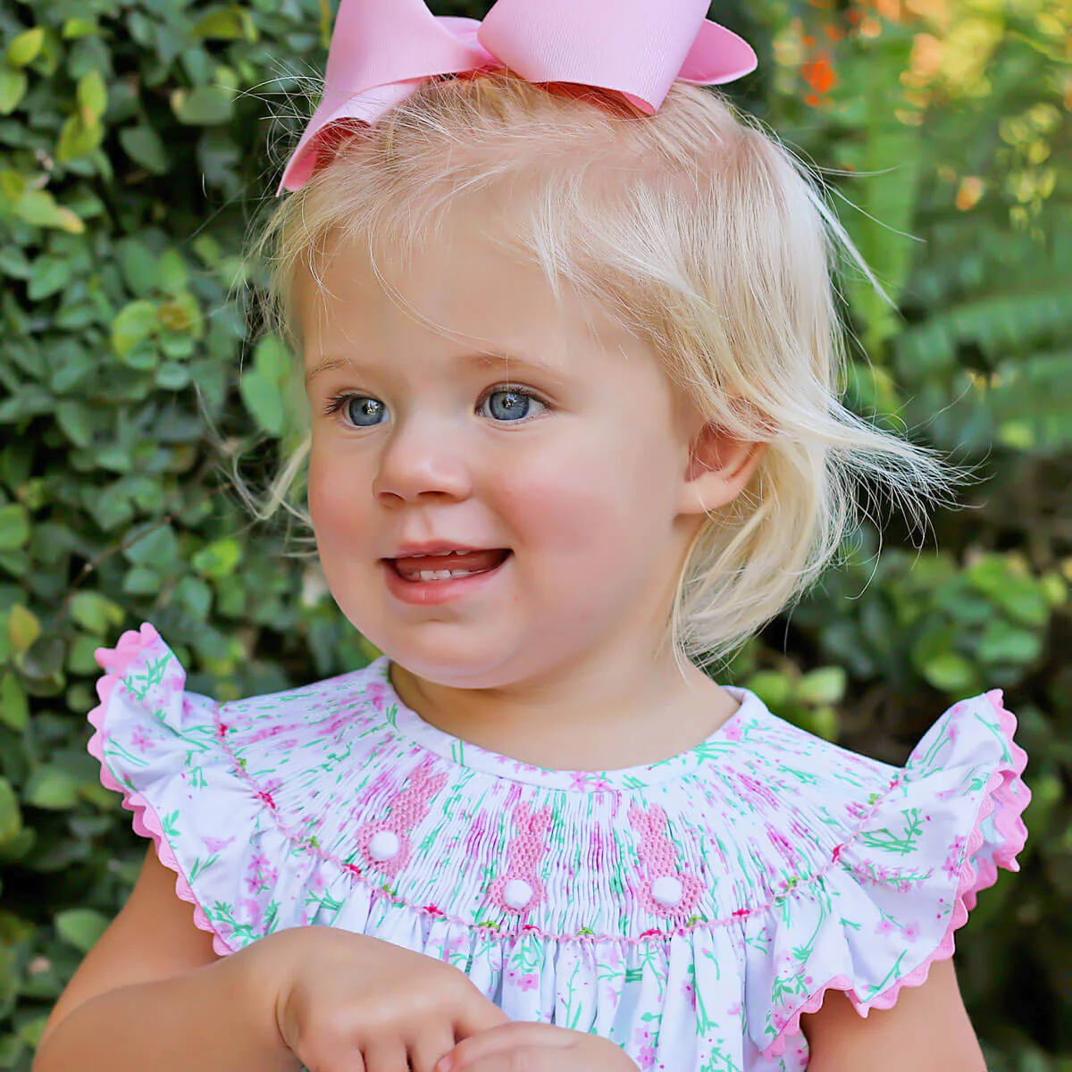 Bunny Smocked Spring Floral Bloomer Set - Image 4