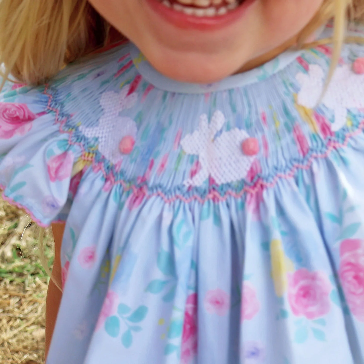 Bunny Smocked Turquoise Angel Sleeve Bloomer Set - Image 3