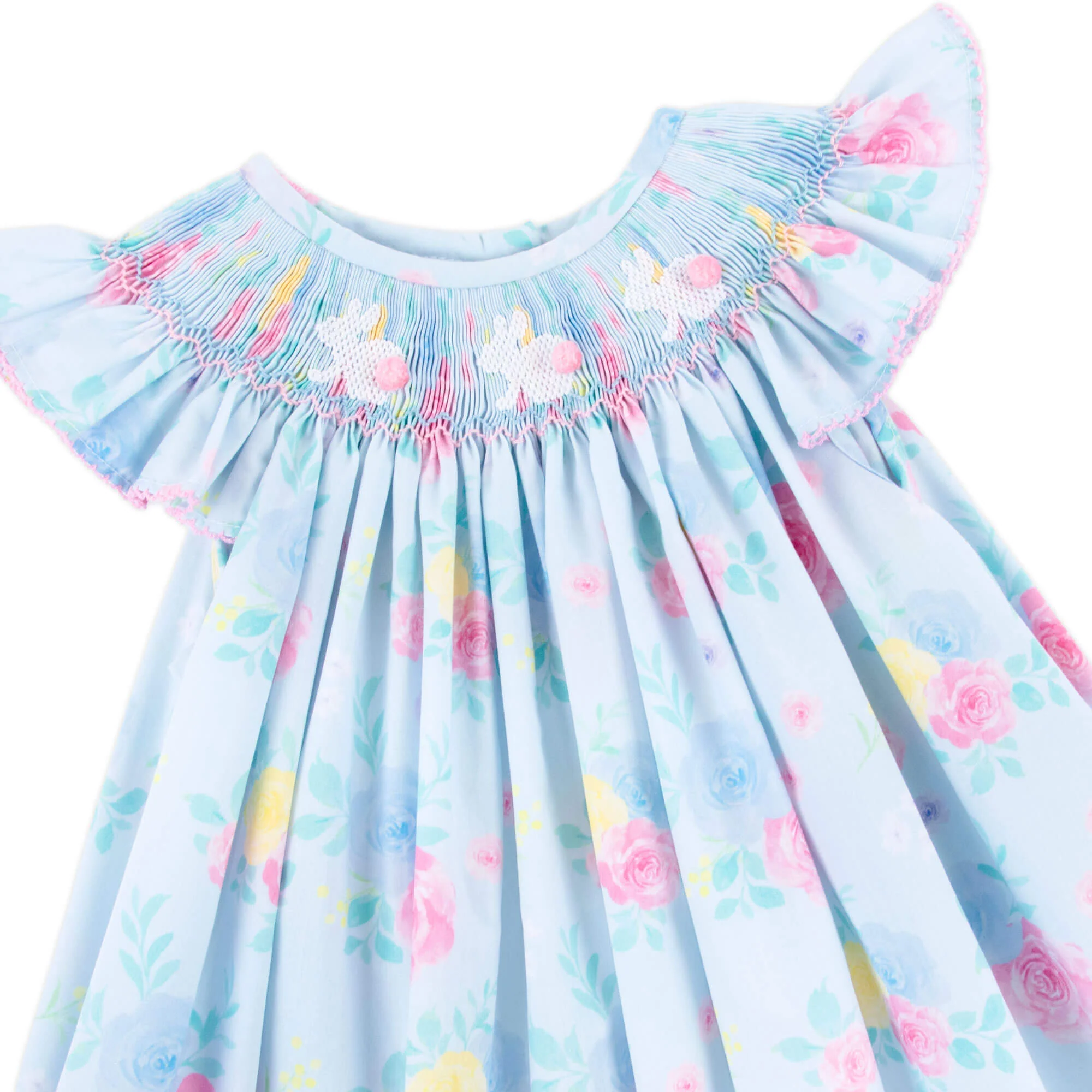 Bunny Smocked Turquoise Angel Sleeve Bubble - Image 2