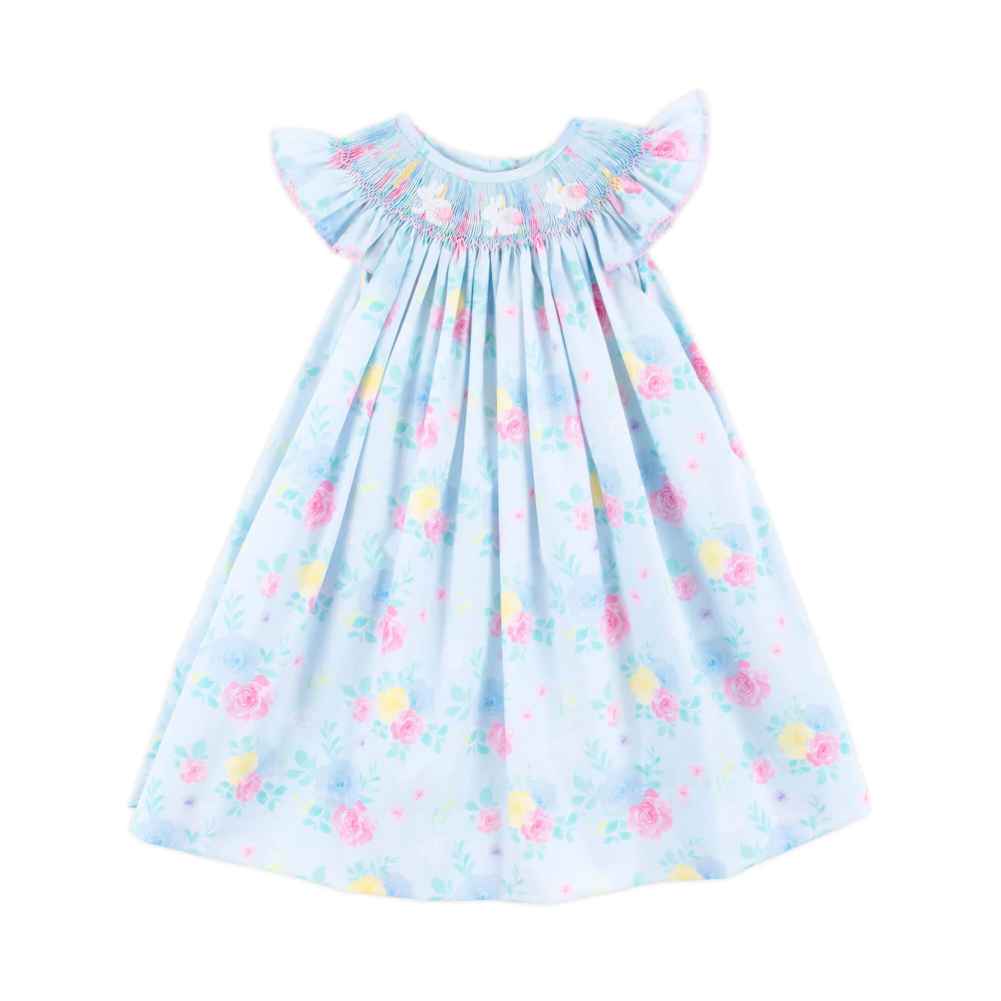 Bunny Smocked Turquoise Angel Sleeve Dress - Image 4