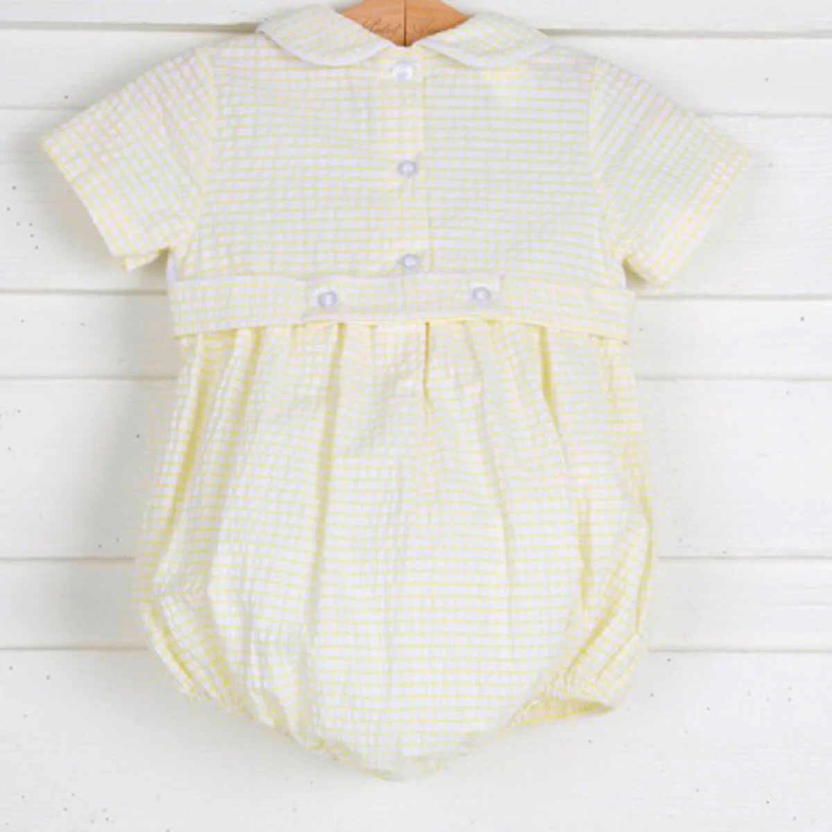 Bunny Smocked Yellow Windowpane Collared Boy Bubble - Image 2