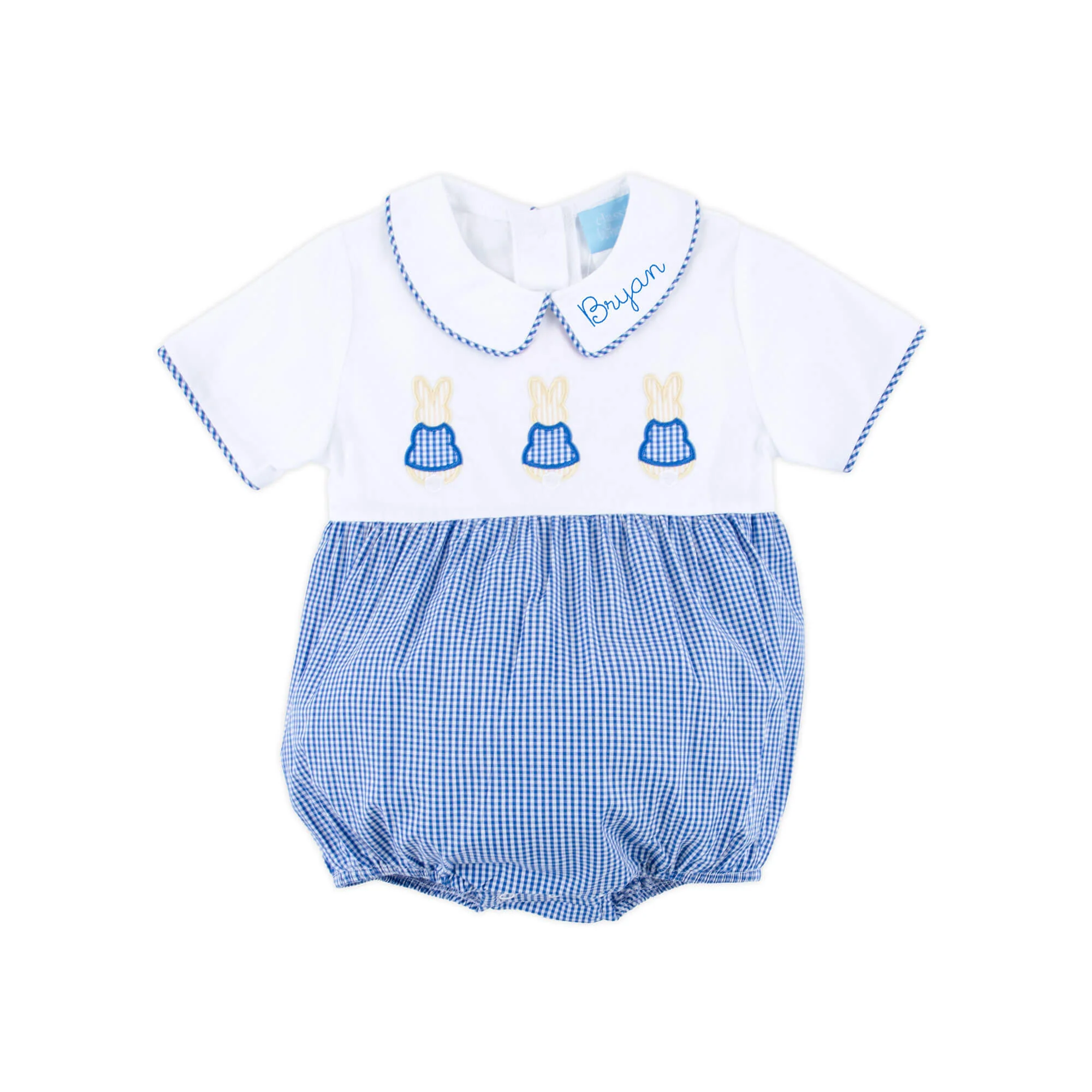 Storybook Bunny Trio Blue Gingham Collared Bubble - Image 2