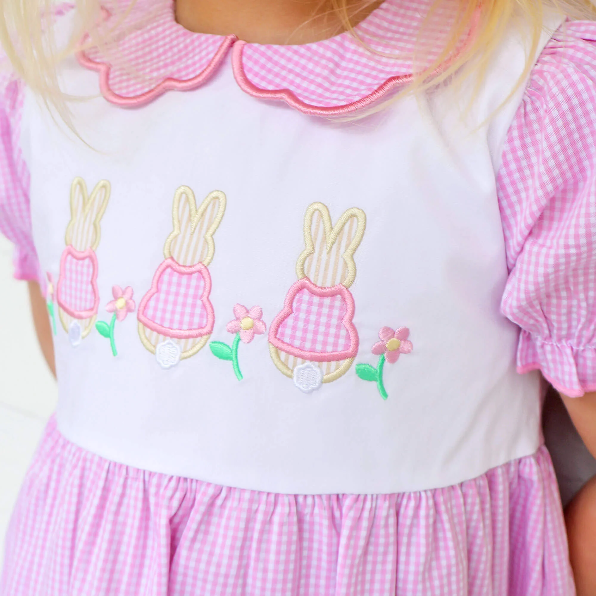 Storybook Bunny Trio Pink Gingham Dress - Image 3