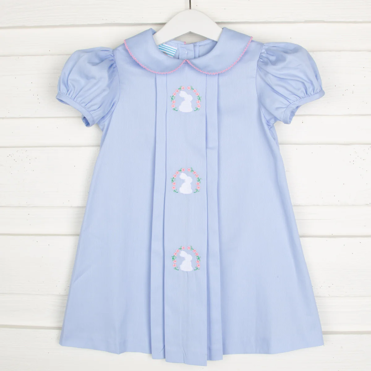 Bunny Wreath Pleated Dress Blue Pique - Image 2