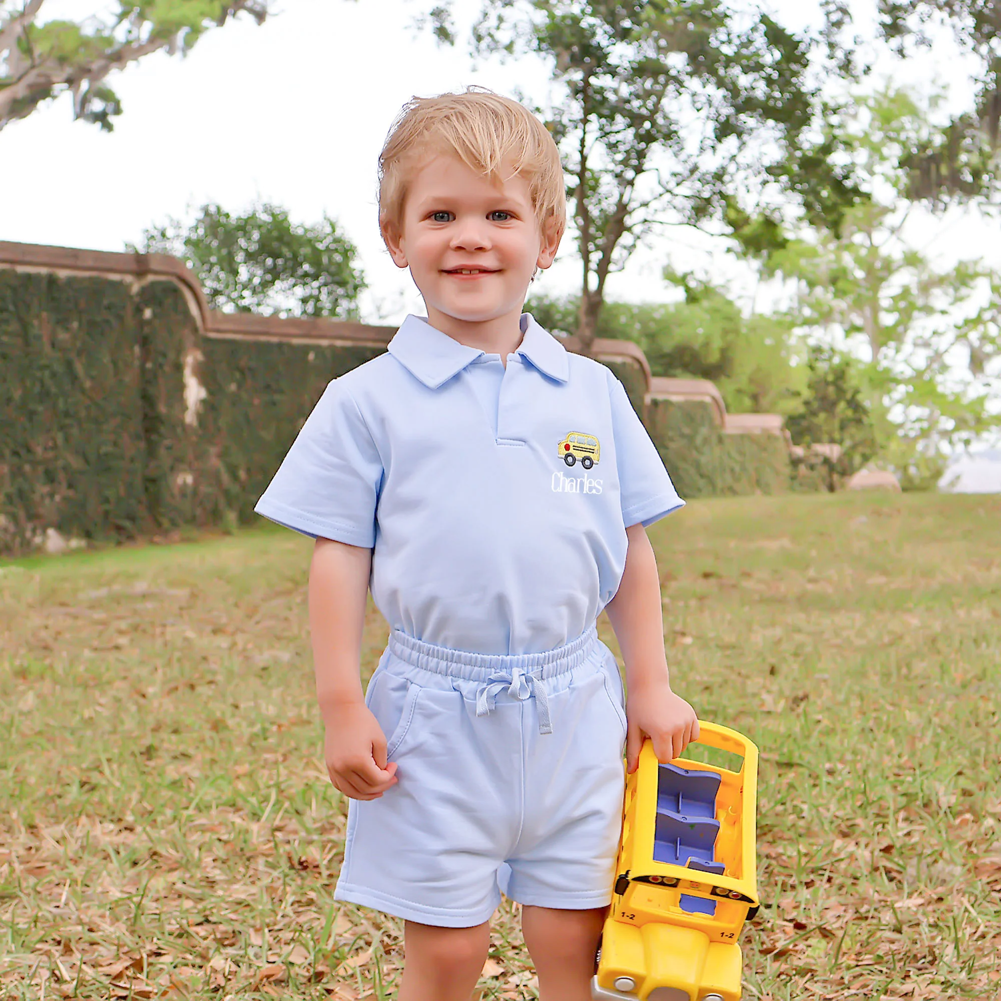 School Bus Light Blue Polo Short Set - Image 2