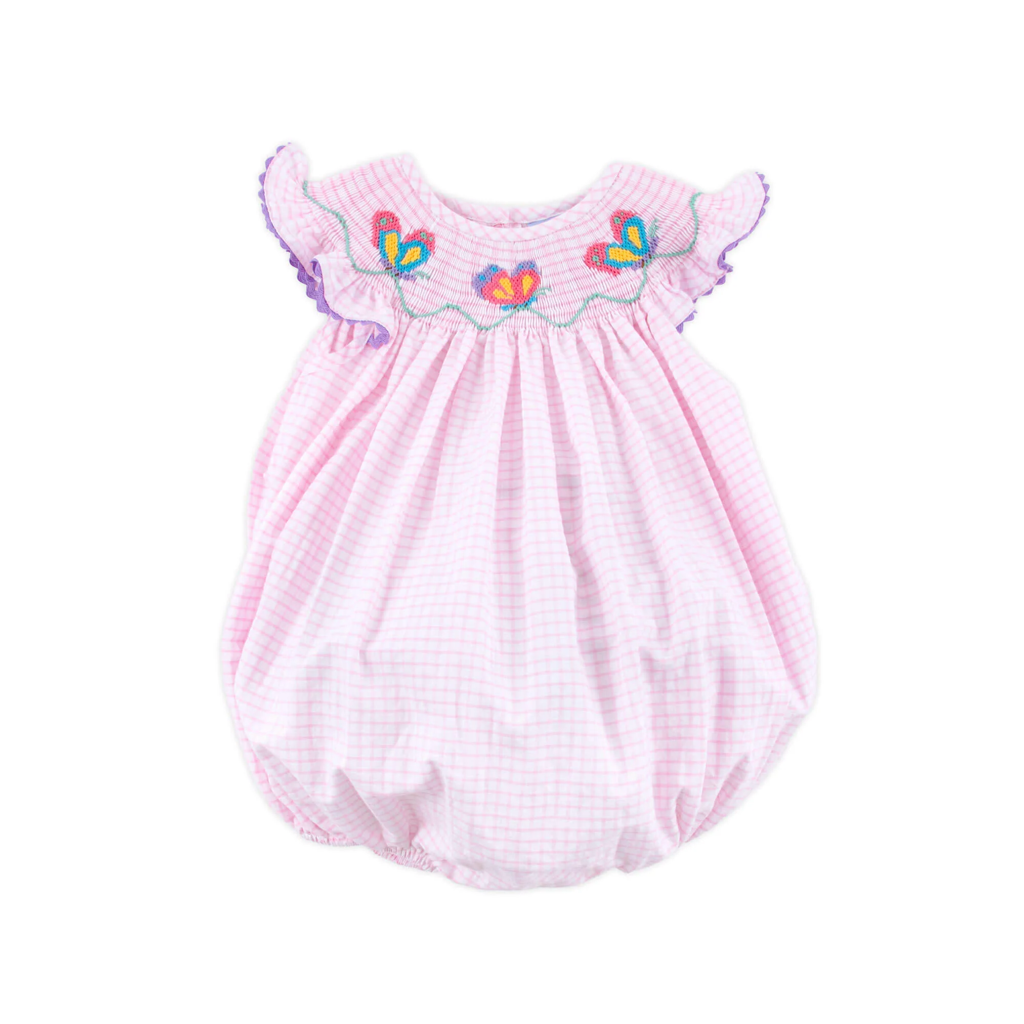 Butterfly Smocked Pink Windowpane Bubble - Image 2