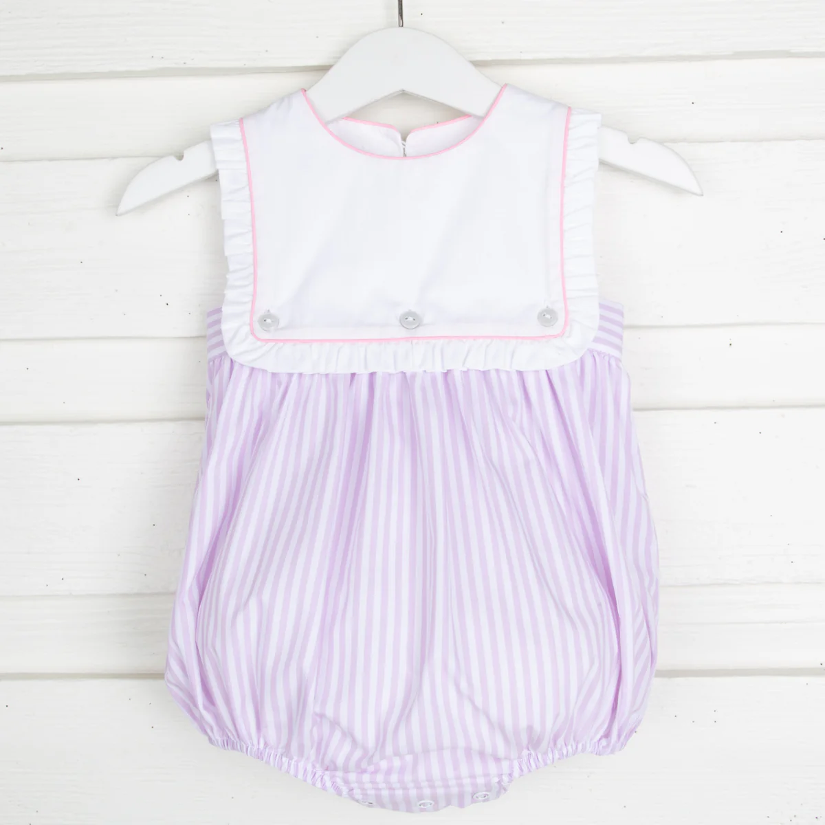 Button On Bib Bubble Lavender Stripe - Image 2