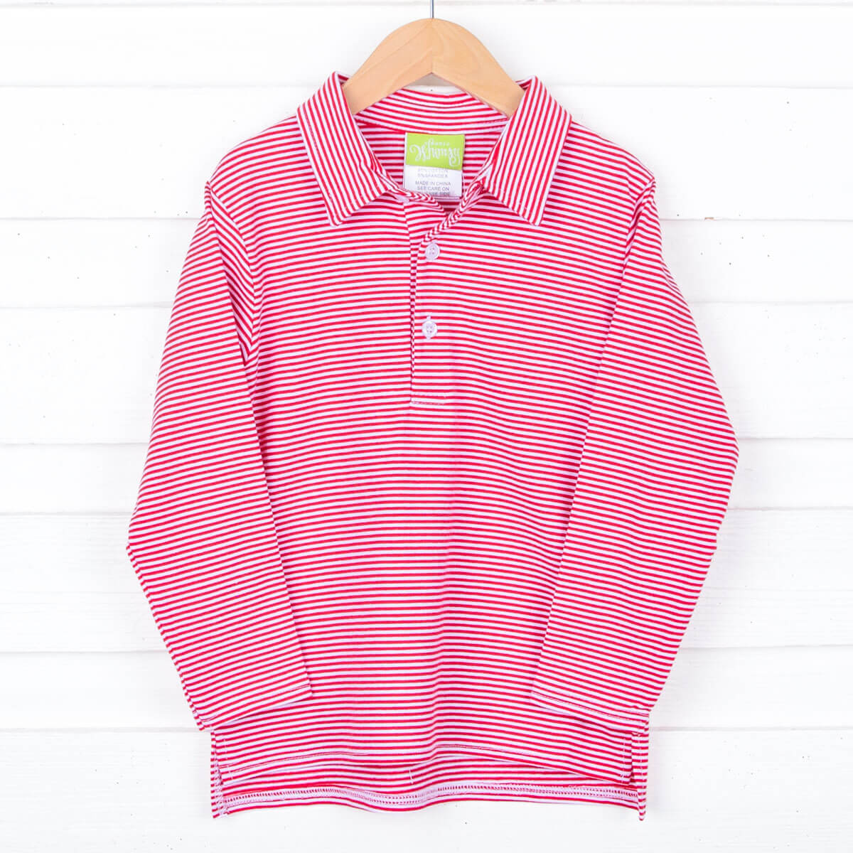 Red Stripe Long Sleeve Polo Shirt - Image 3