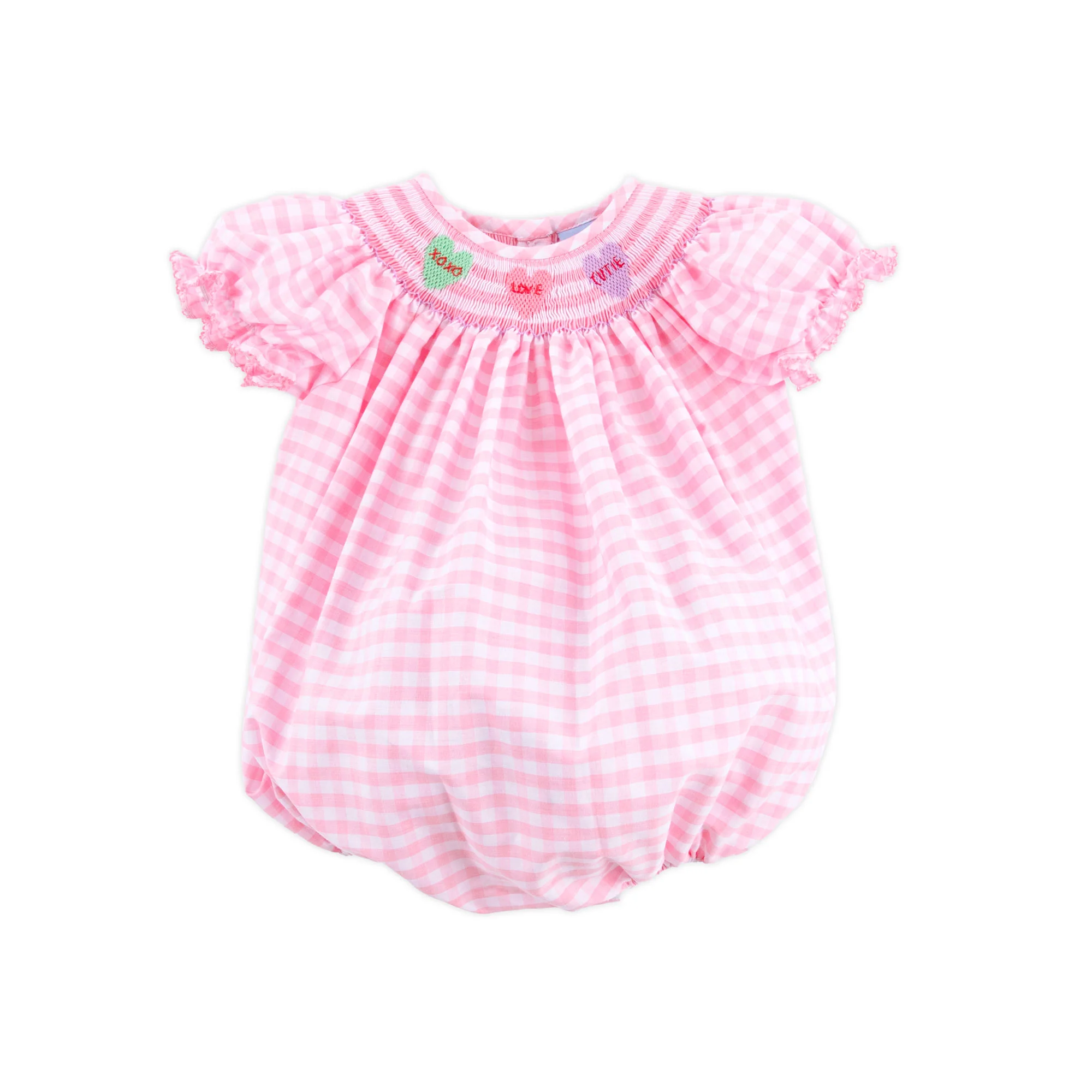 Candy Hearts Pink Gingham Smocked Bubble - Image 2