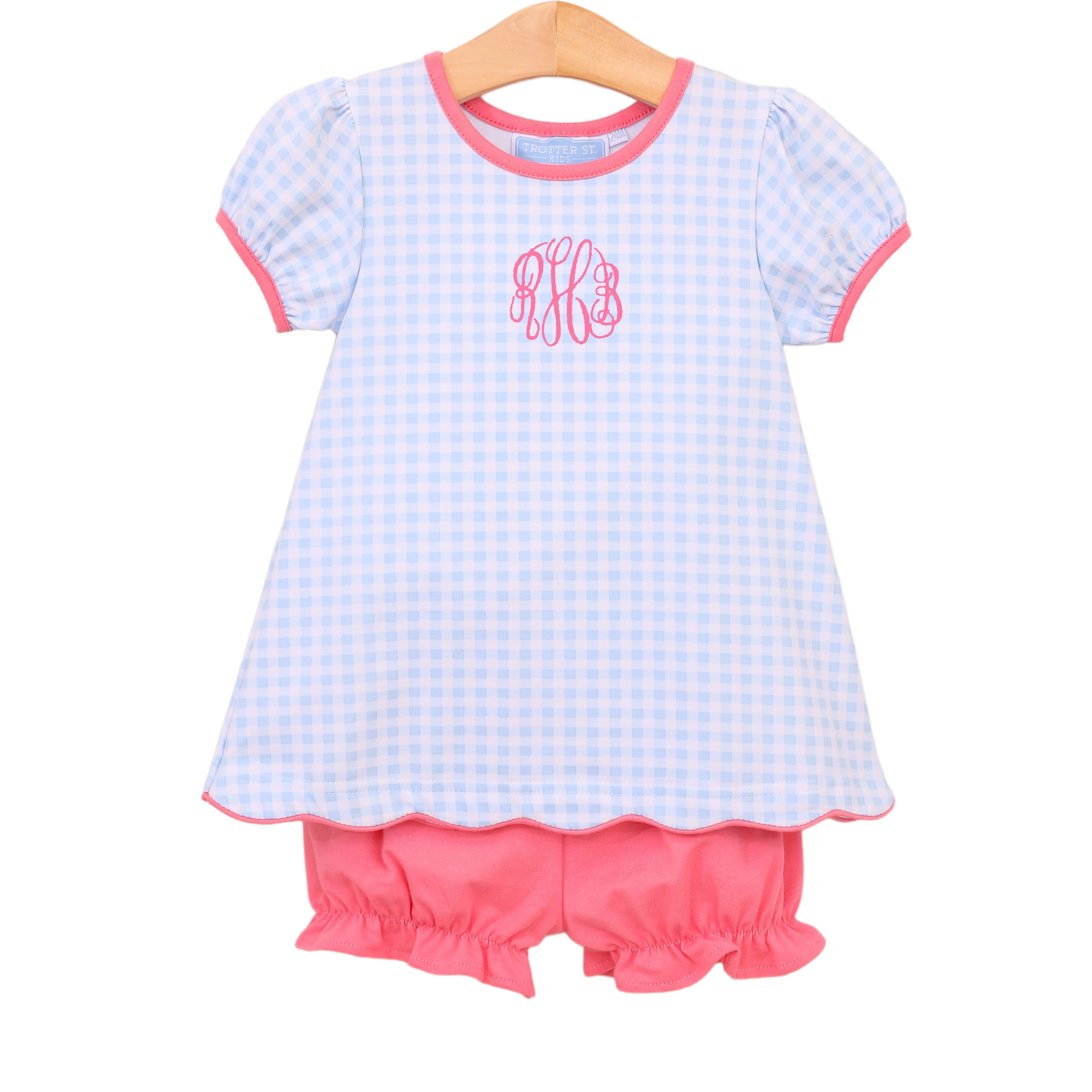 Cecilia Light Blue Knit Gingham Bloomer Set - Image 2