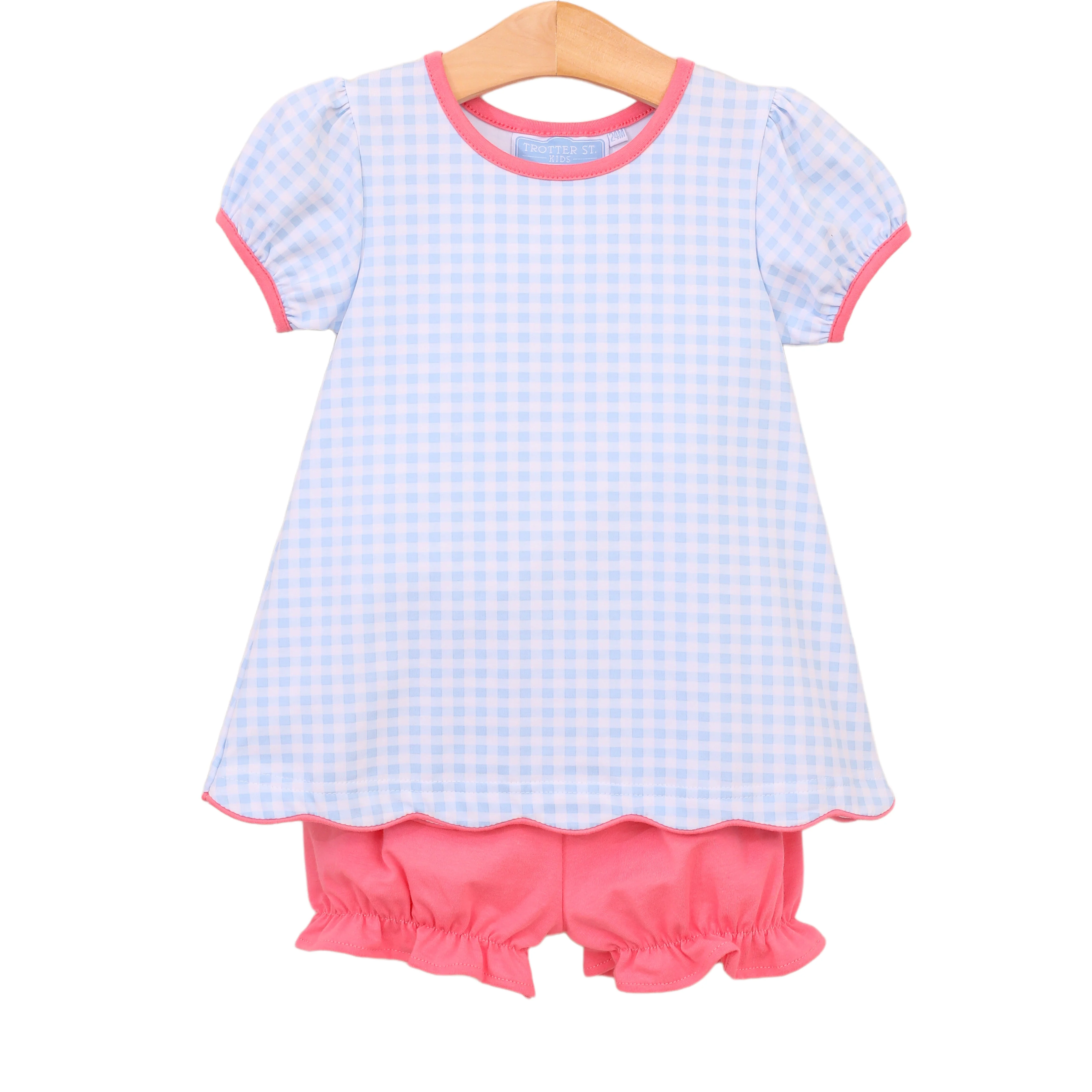 Cecilia Light Blue Knit Gingham Bloomer Set - Image 4