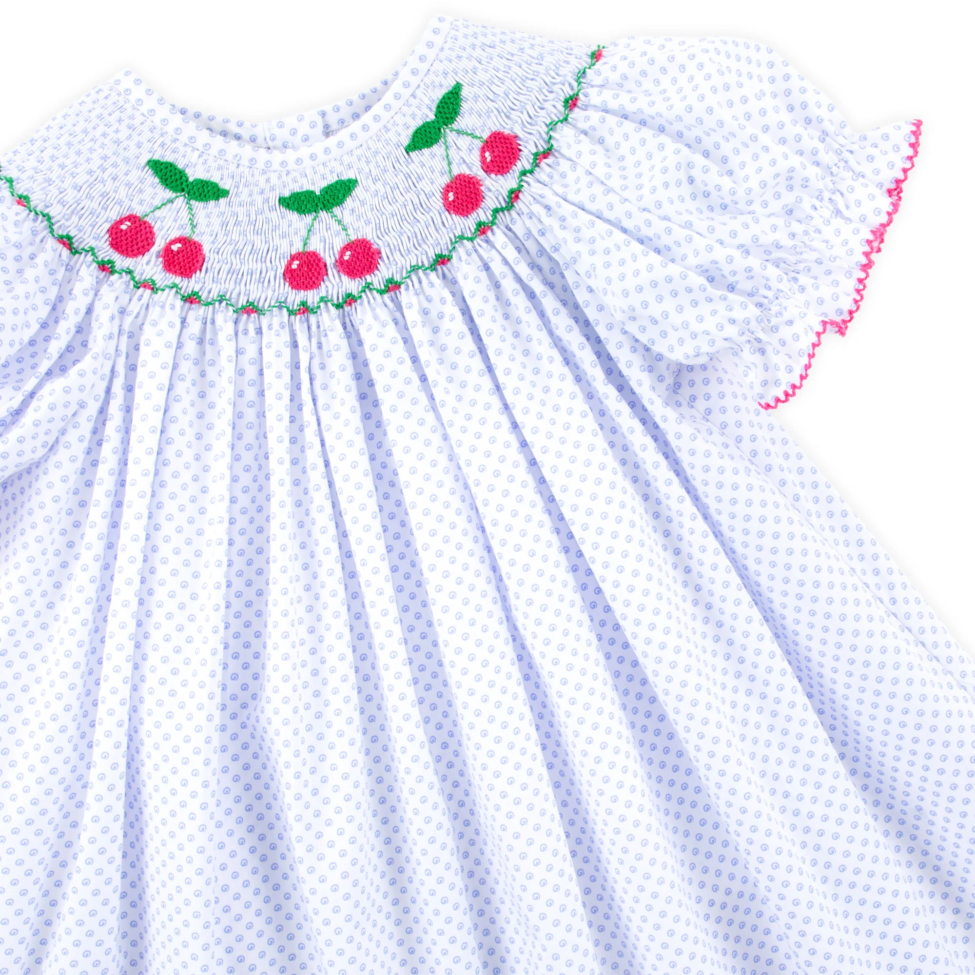 Cherry White Dot Smocked Bishop Dress - Image 2