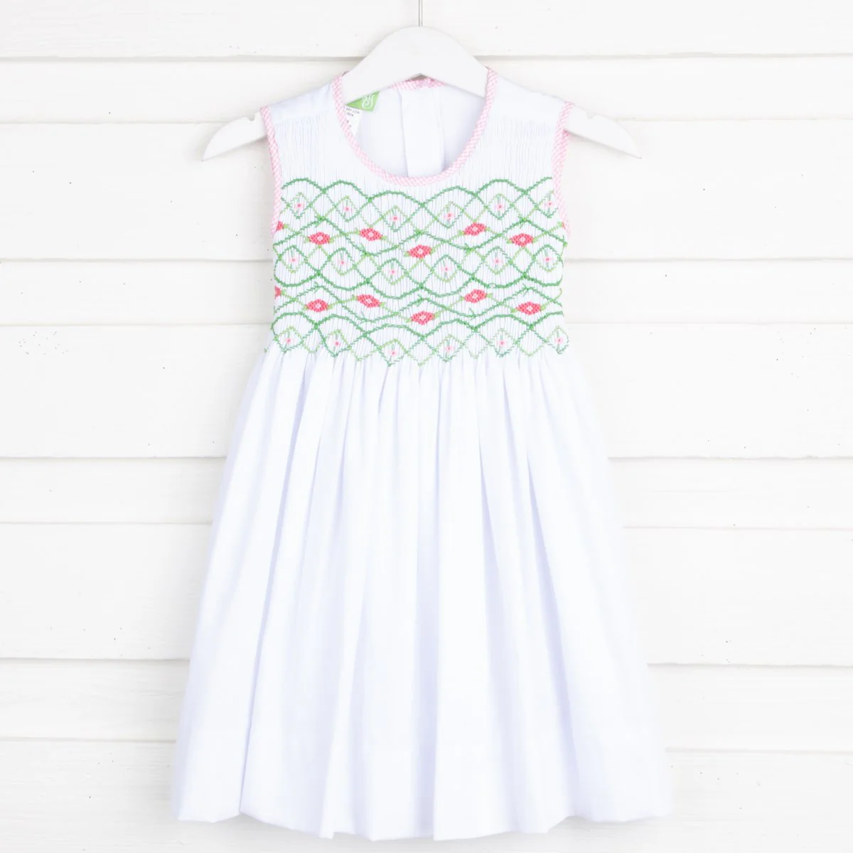 Geometric Smocked White Dress