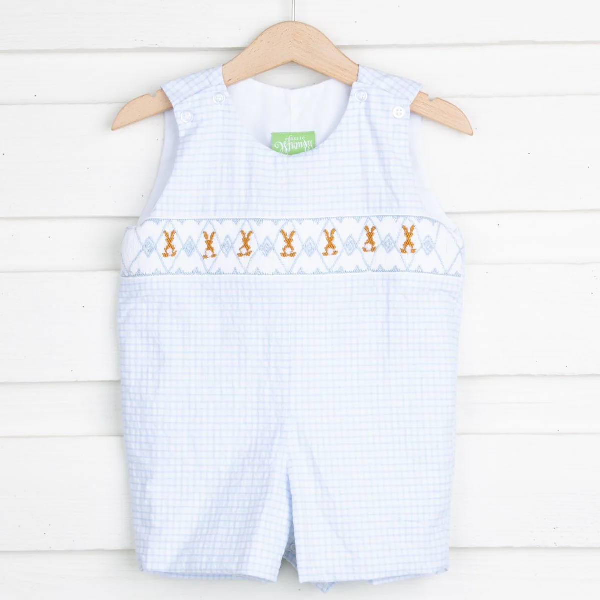 Chocolate Bunny Smocked Jon Jon Blue Gingham Seersucker - Image 2