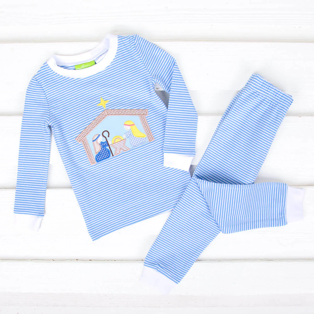 Nativity Blessing Blue Stripe Pajamas - Image 2