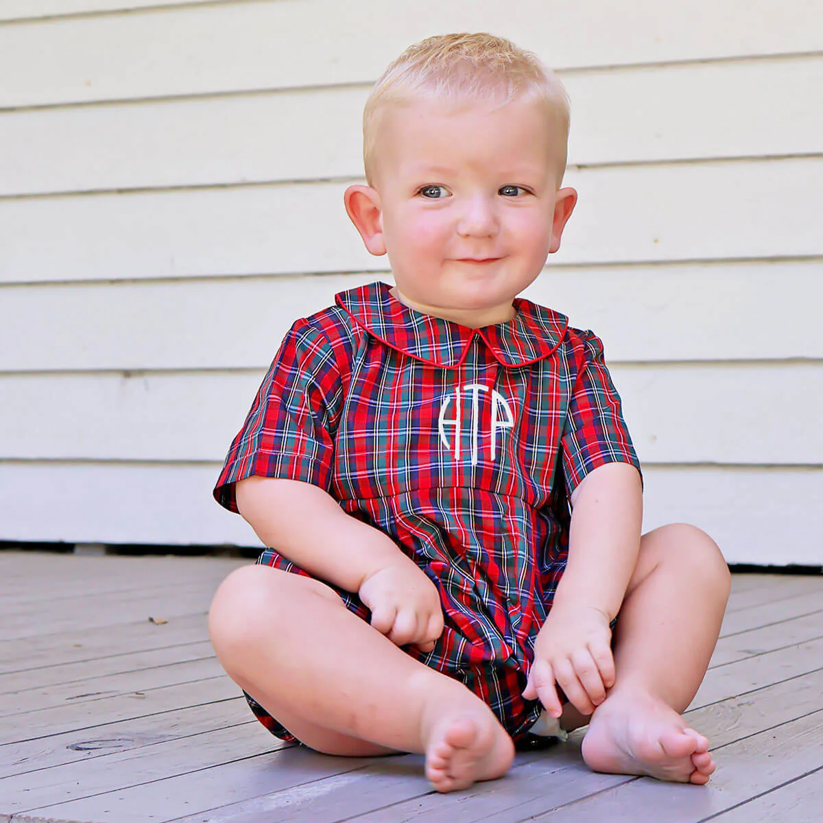 Christmas Eve Plaid Collared Boy Bubble - Image 2