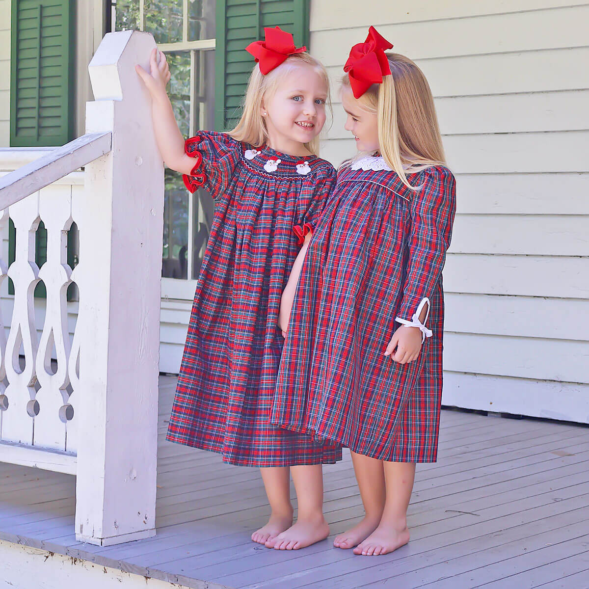 Christmas Eve Plaid Santa Smocked Bishop Dress - Image 3
