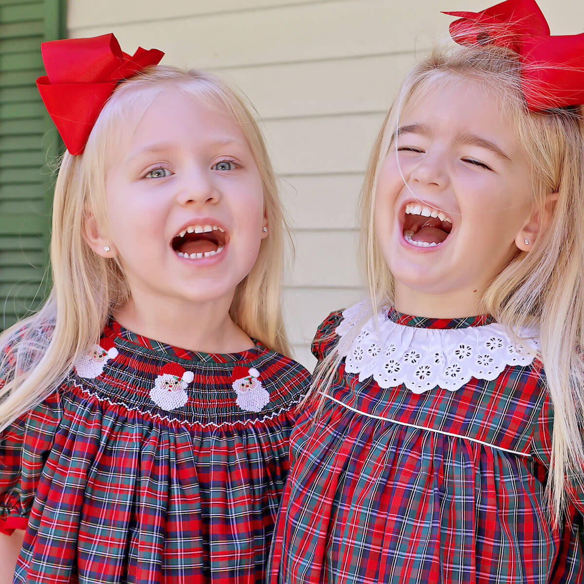 Christmas Eve Plaid Santa Smocked Bishop Dress - Image 4